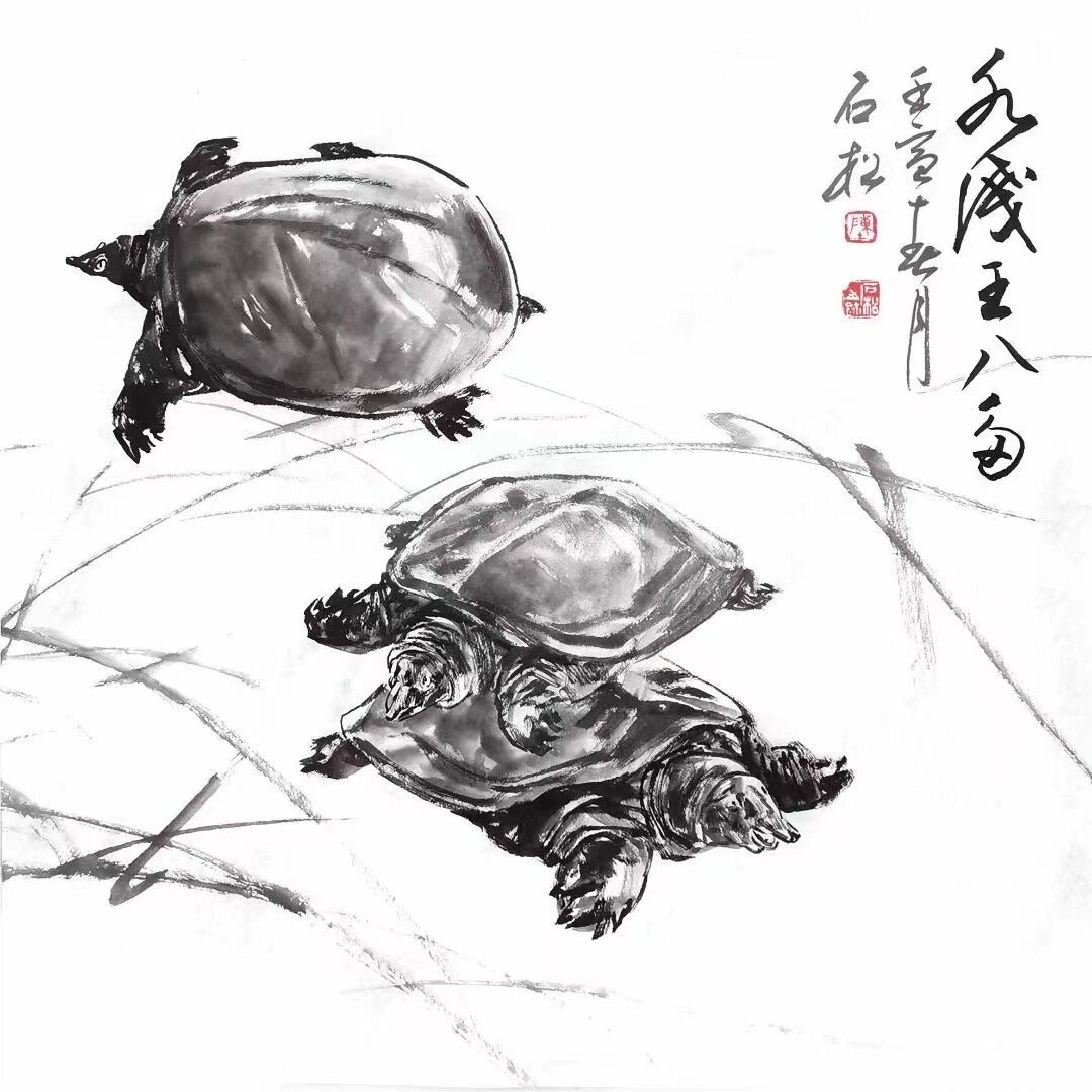 《水浅王八多》69x69cm