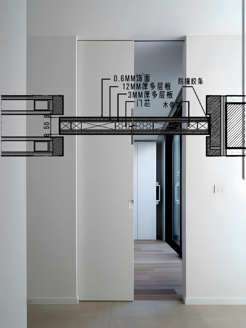 大家關心的口袋門節點工藝圖7915 口袋門作為極簡元素,但是內部