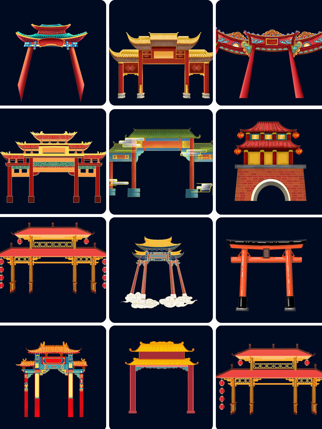 手绘城门插画97国潮门楼建筑97png免扣素材