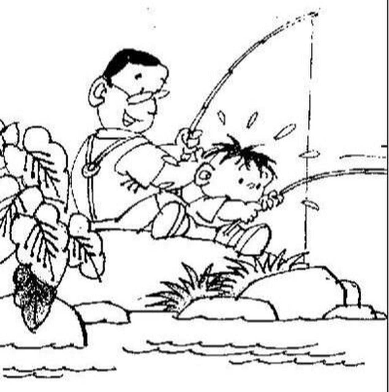 看图写话 小明钓鱼 9999一个晴朗的星期日,小明和爸爸一起去钓鱼