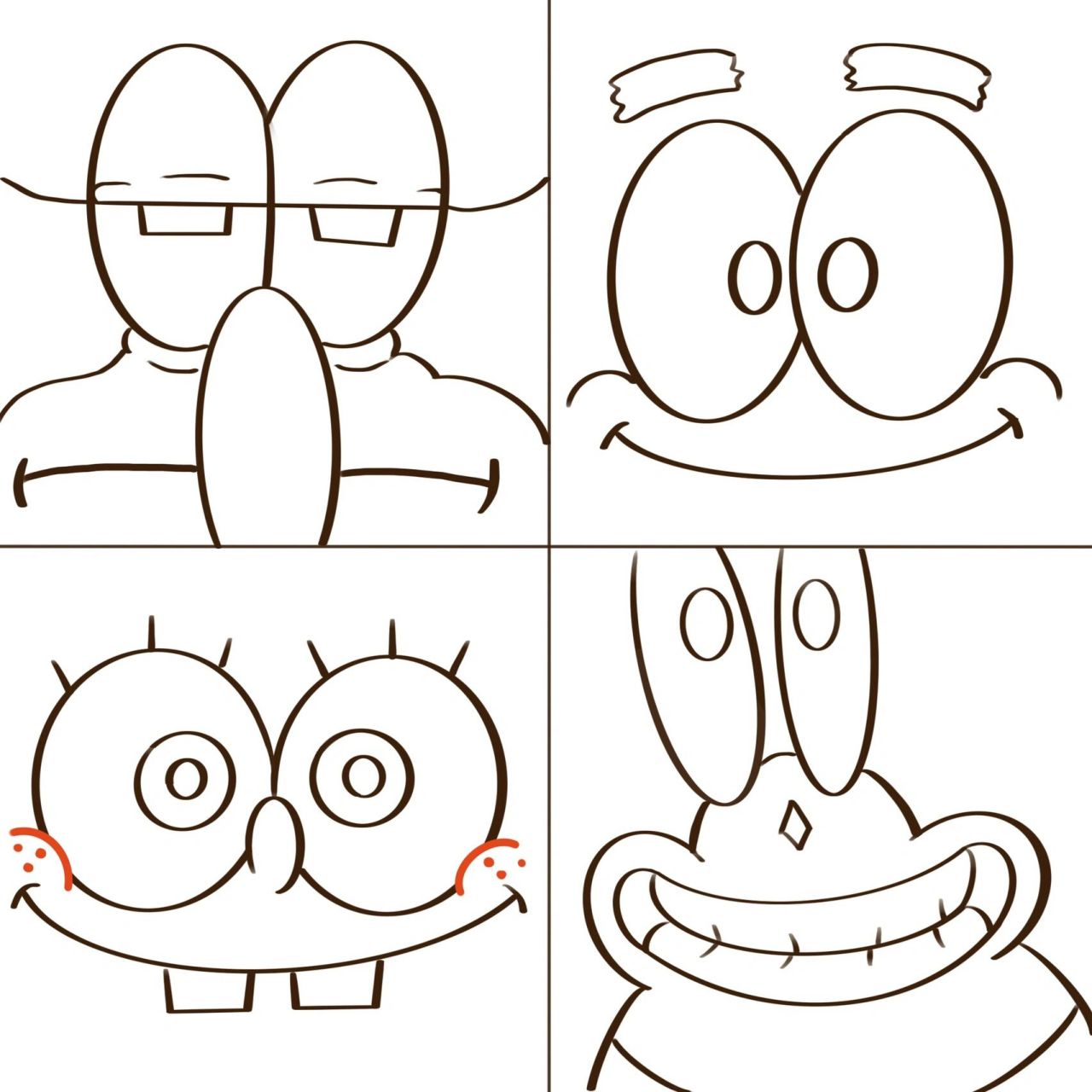 四宫格海绵宝宝  看到这位博主的画很好看,就临摹了