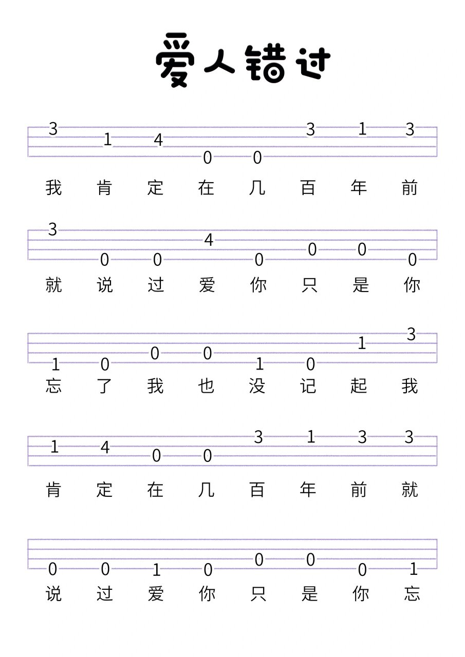 尤克里里纯数字谱图片