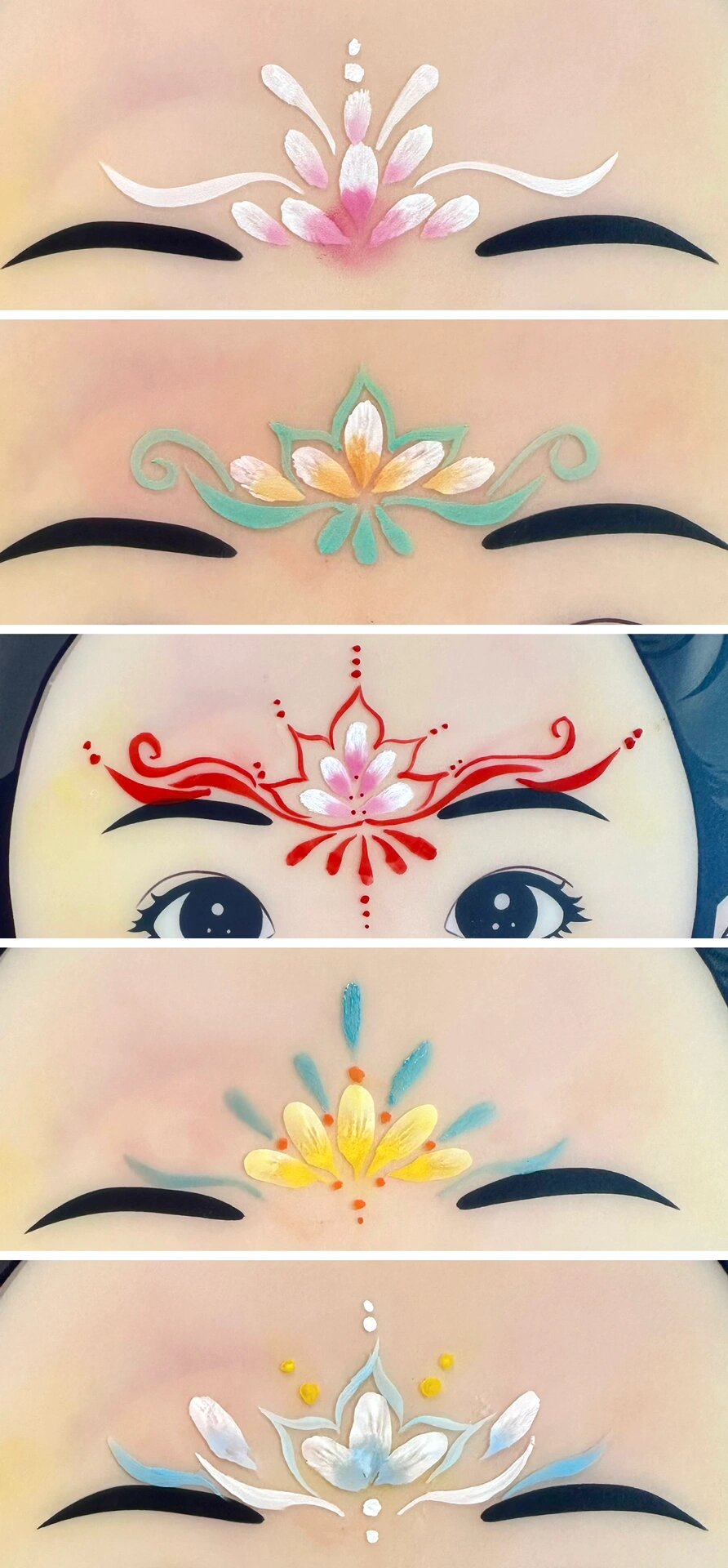 一些有彩绘感的眉心花钿画法整理和练习 中西结合一下吧😃 适合汉服