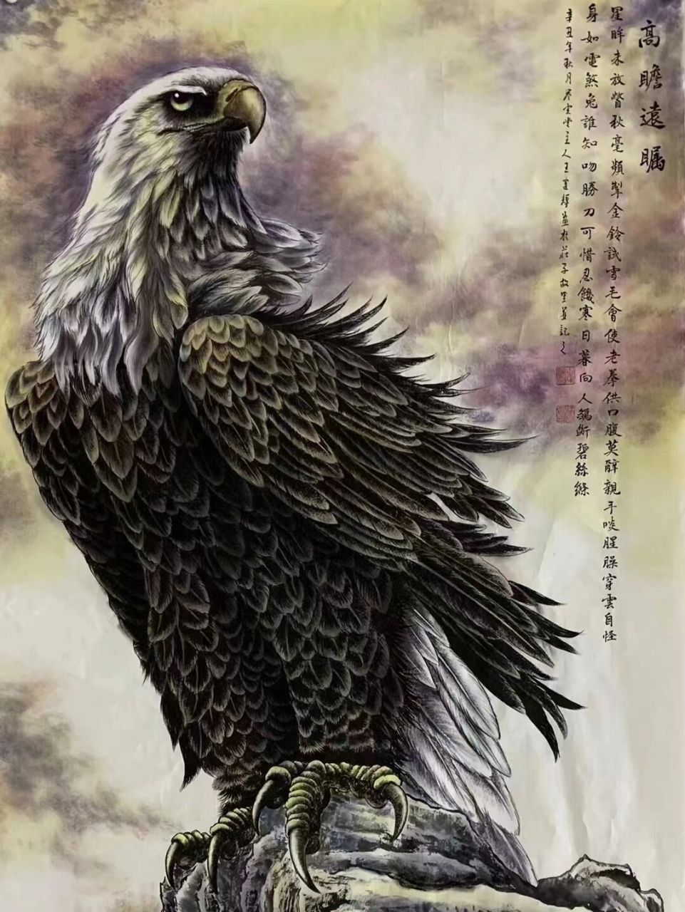 动物画鹰 高瞻远瞩 空中霸王 威武霸气 国画鹰,描绘细腻,惟妙惟肖