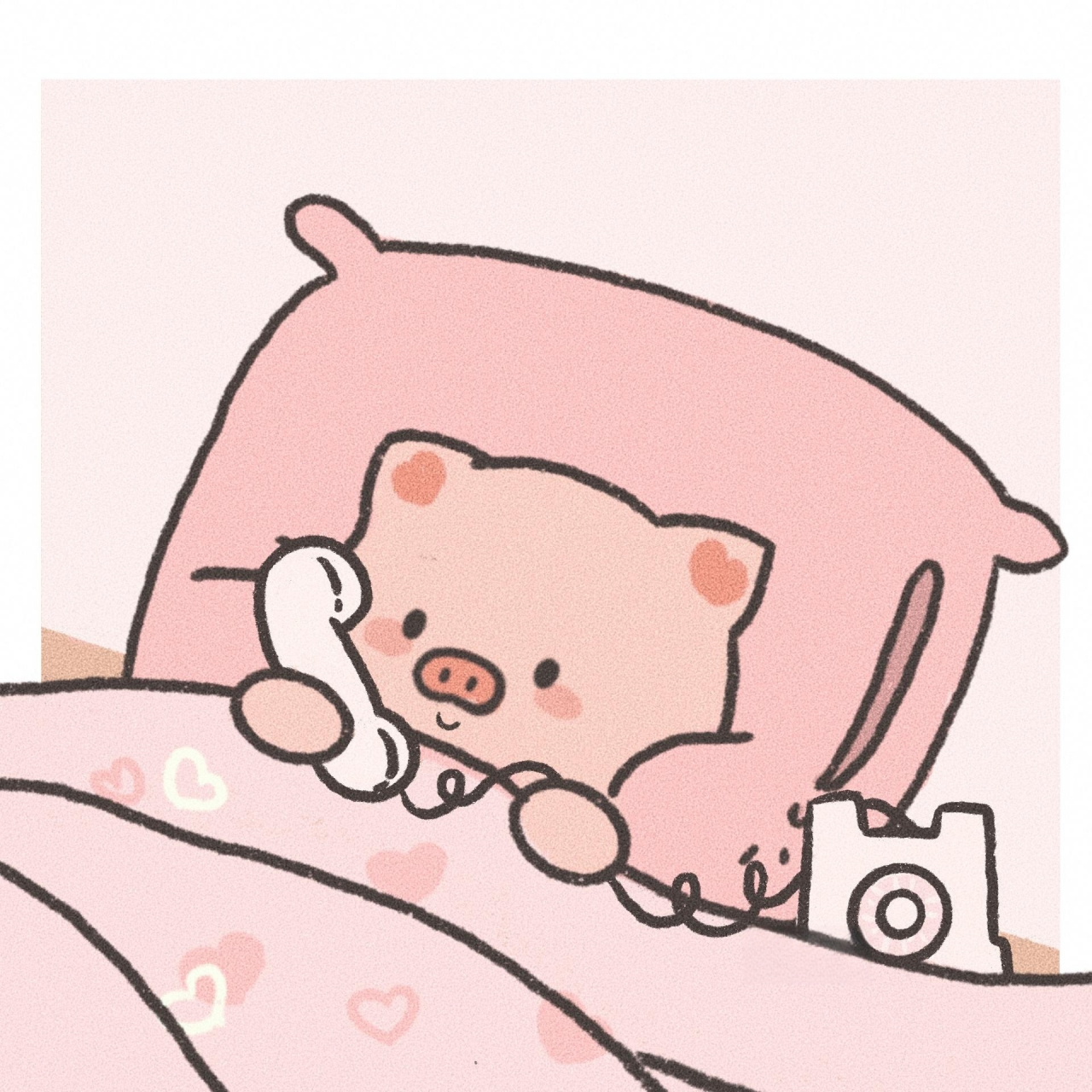 26|卡通简笔画头像|可爱情头|甜蜜打电话 02情侣头像|小灰狼木木和