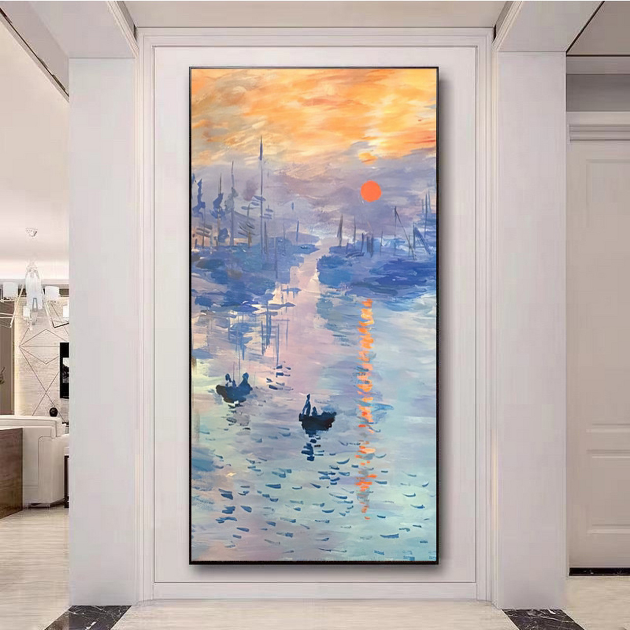 玄关装饰画现代简约入户走廊挂画竖版手绘风 玄关是家居设计的重要