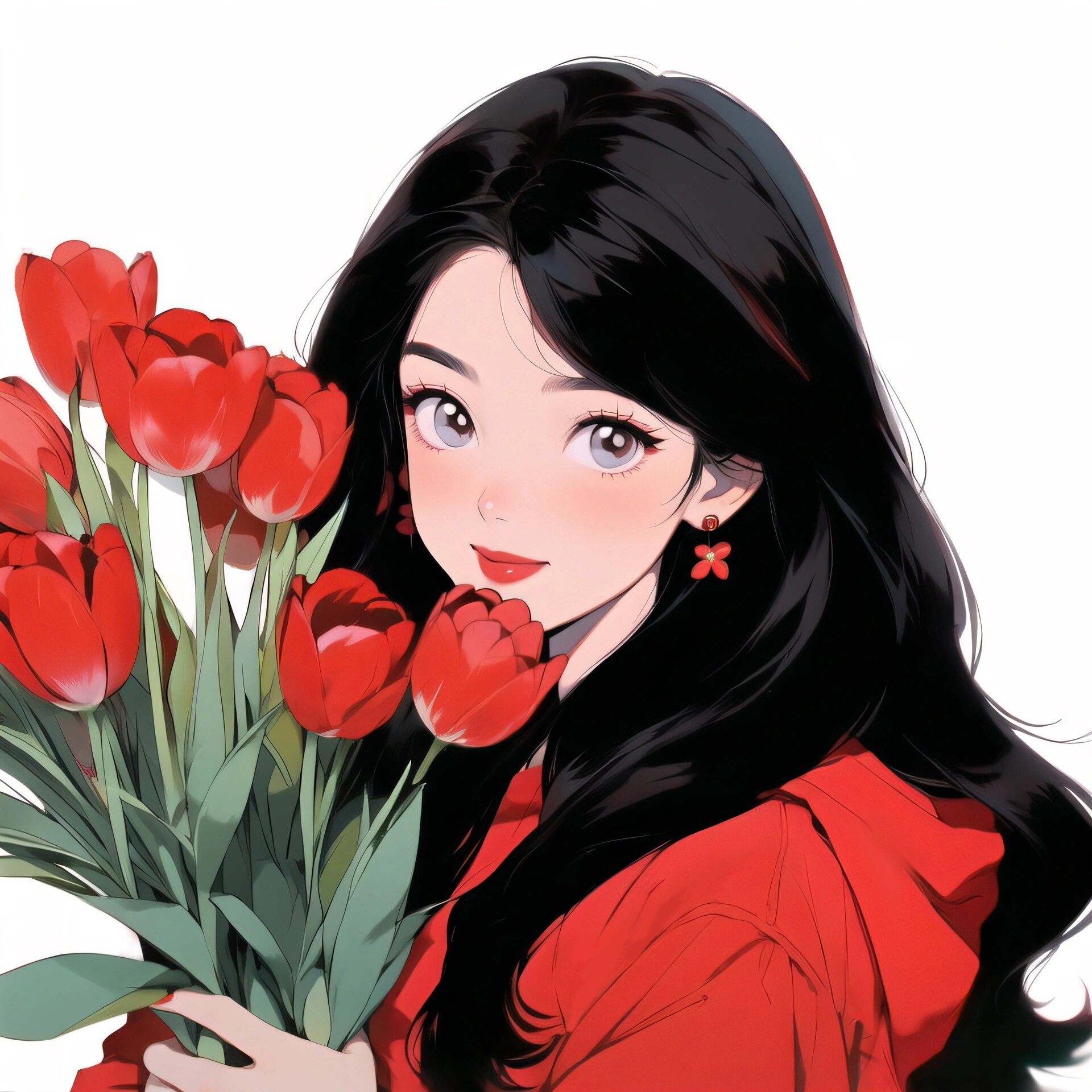 幸运头像|手捧鲜花郁金香的幸运女生