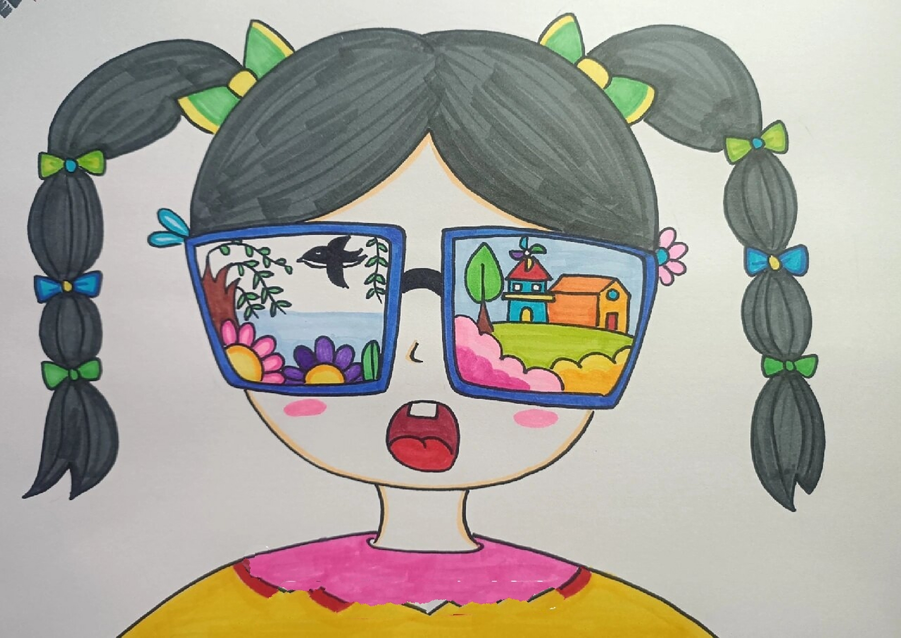 创意美术《眼睛里的世界》儿童画 1,工具材料: 马克笔,勾线笔,卡纸 2