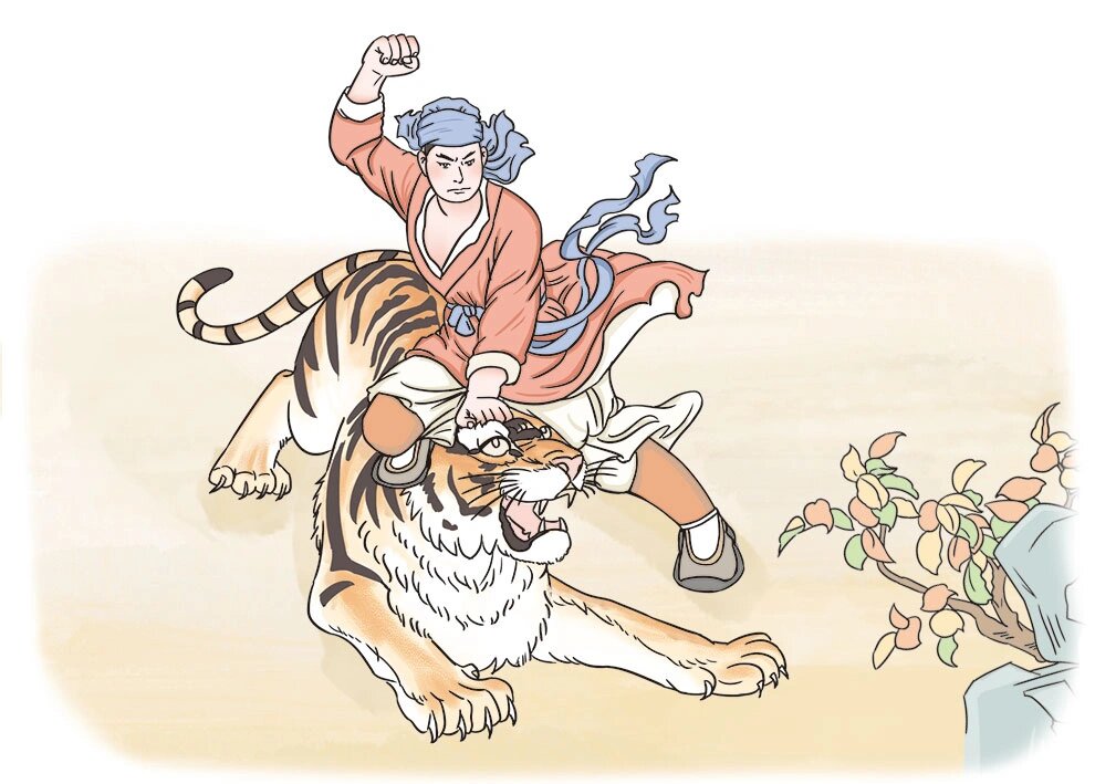 教材插画|武松打虎三连画