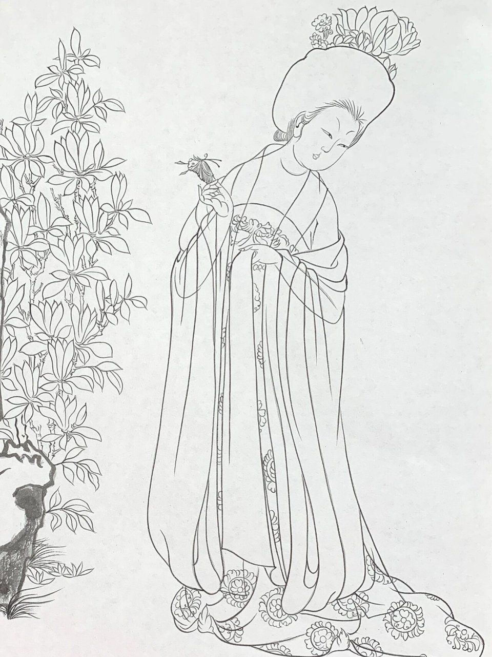 工笔画# #线稿# #线描# #簪花仕女图# #仕女图