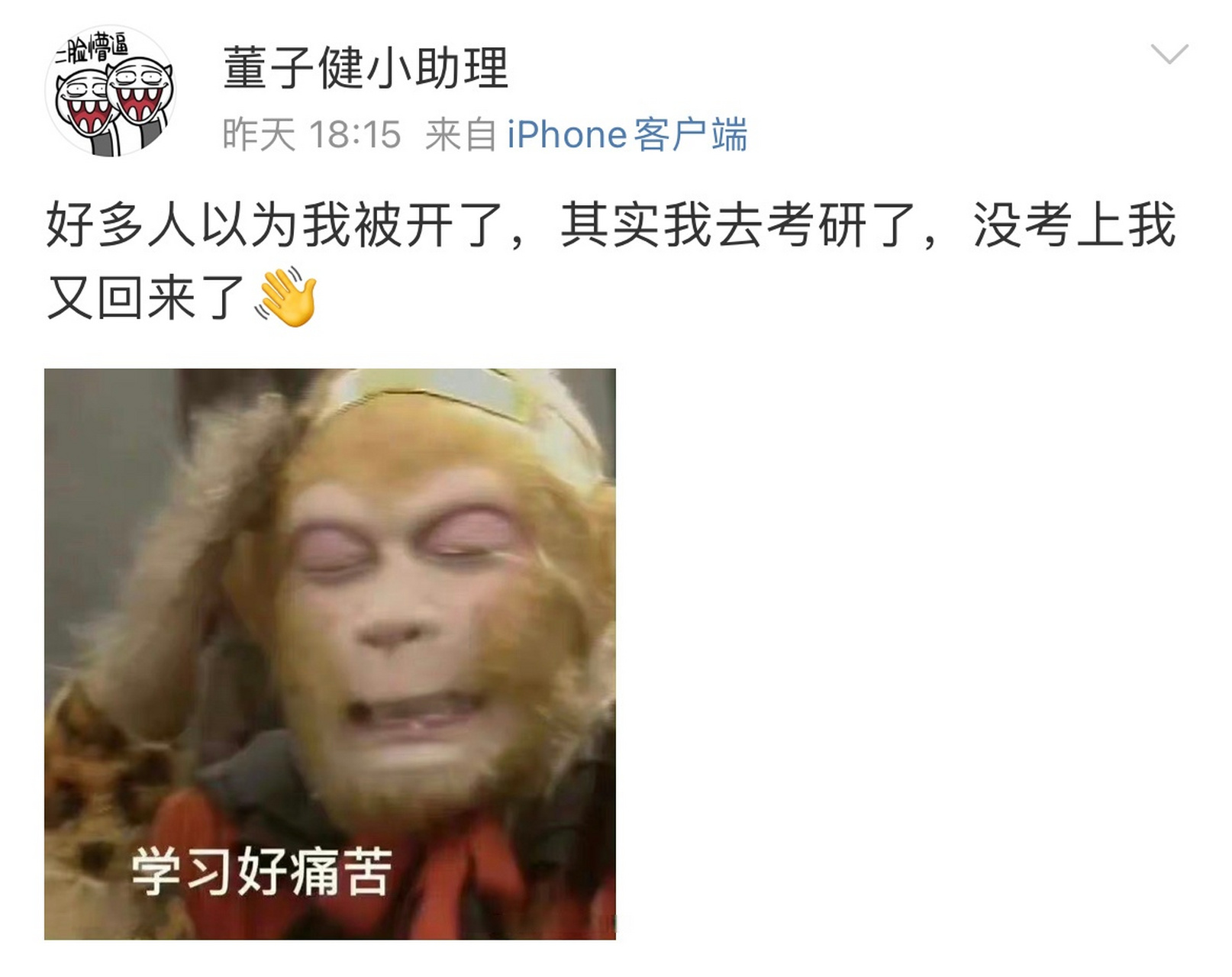 董子健小助理这么久没更新是去考研了好笑程度100% 董子健小助理考研