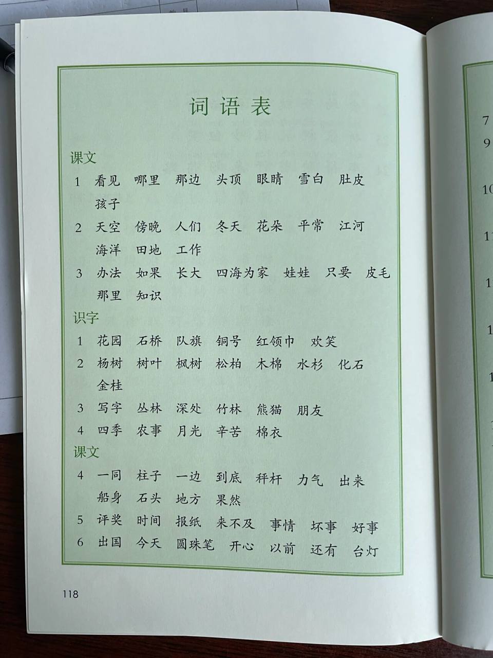 人教版小学语文二年级上册词语表