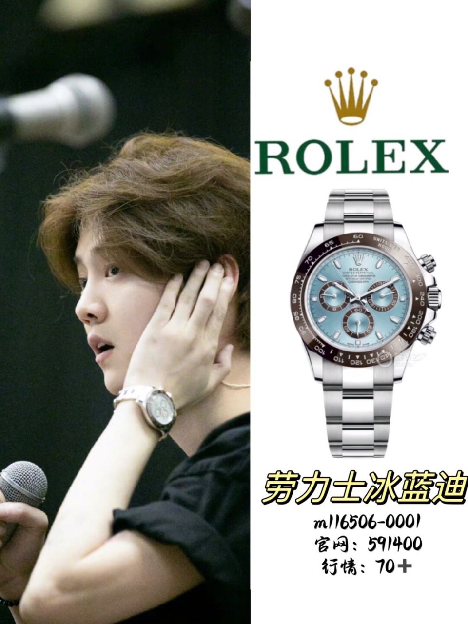 鹿晗同款-劳力士冰蓝迪 清冷系帅哥 劳力士迪通拿冰蓝迪 m116506-0001