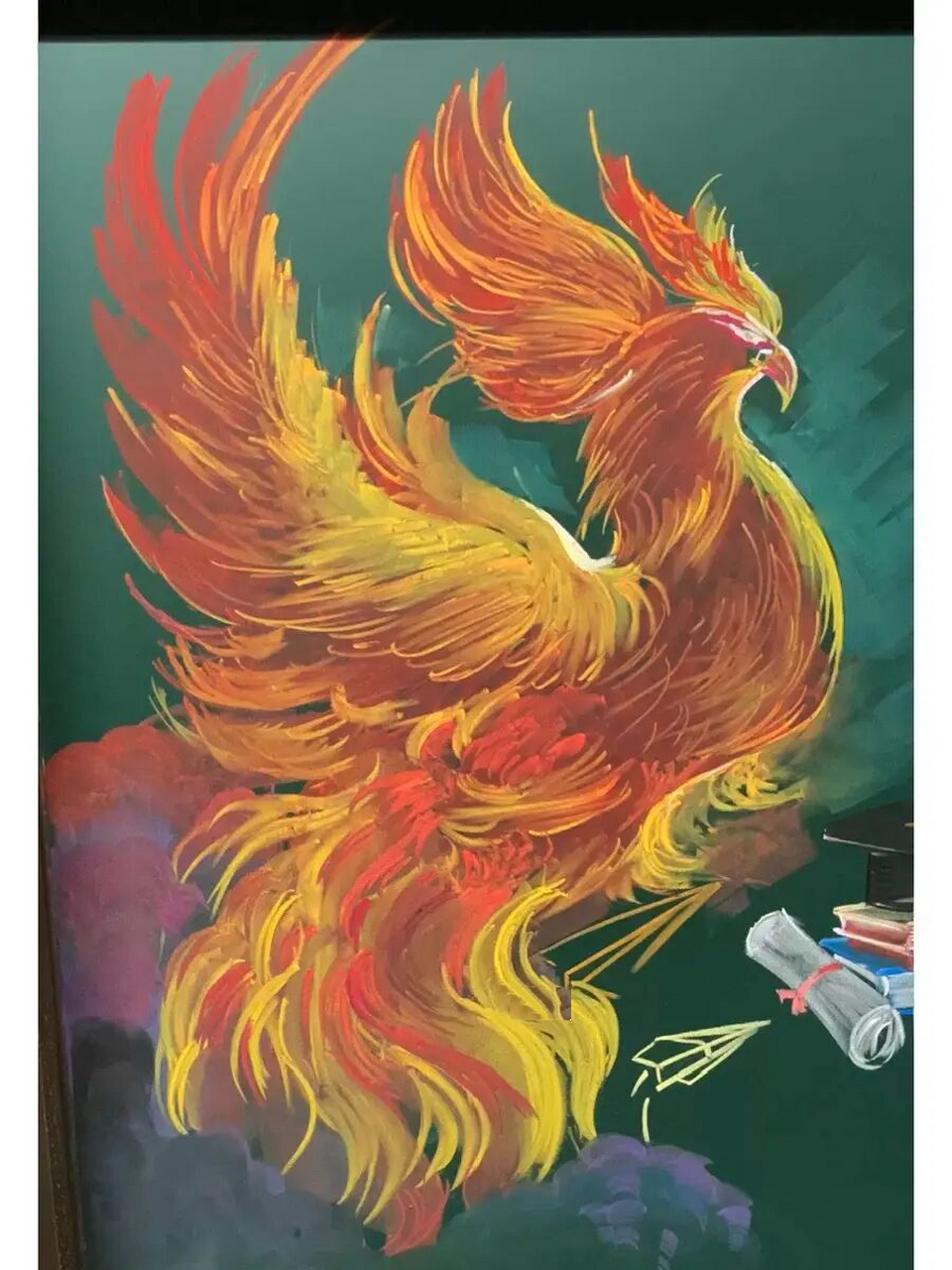 粉笔画一高考黑板报(凤凰)