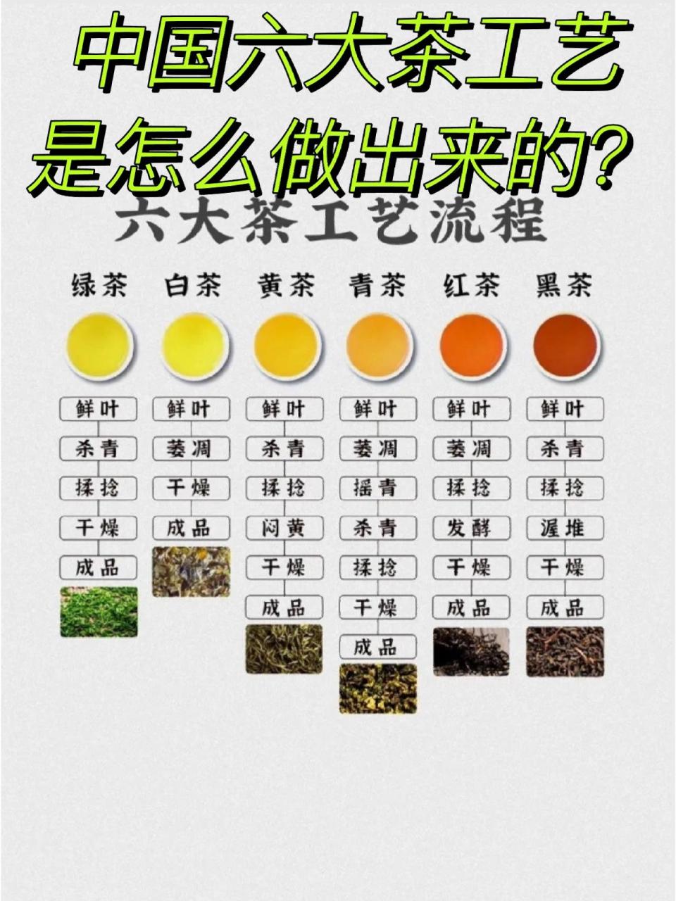中国六大茶工艺流程 中国制茶历史悠久,自发现野生茶树,从生煮羹饮,到