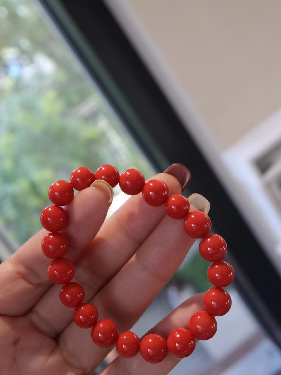 珊瑚手串 天然红珊瑚9mm单圈手串,品质干净,性价比高    实际尺寸 8.
