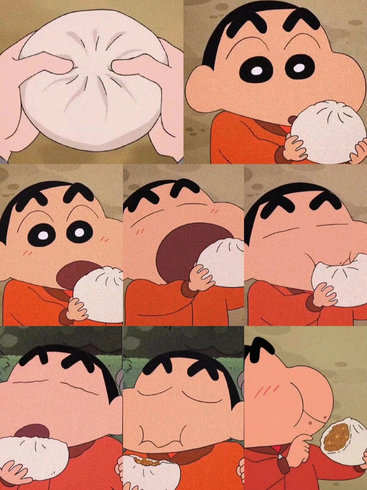 没有青椒耶 蜡笔小新吃肉包子 截图 表情包 话说,我在长沙时,早餐的