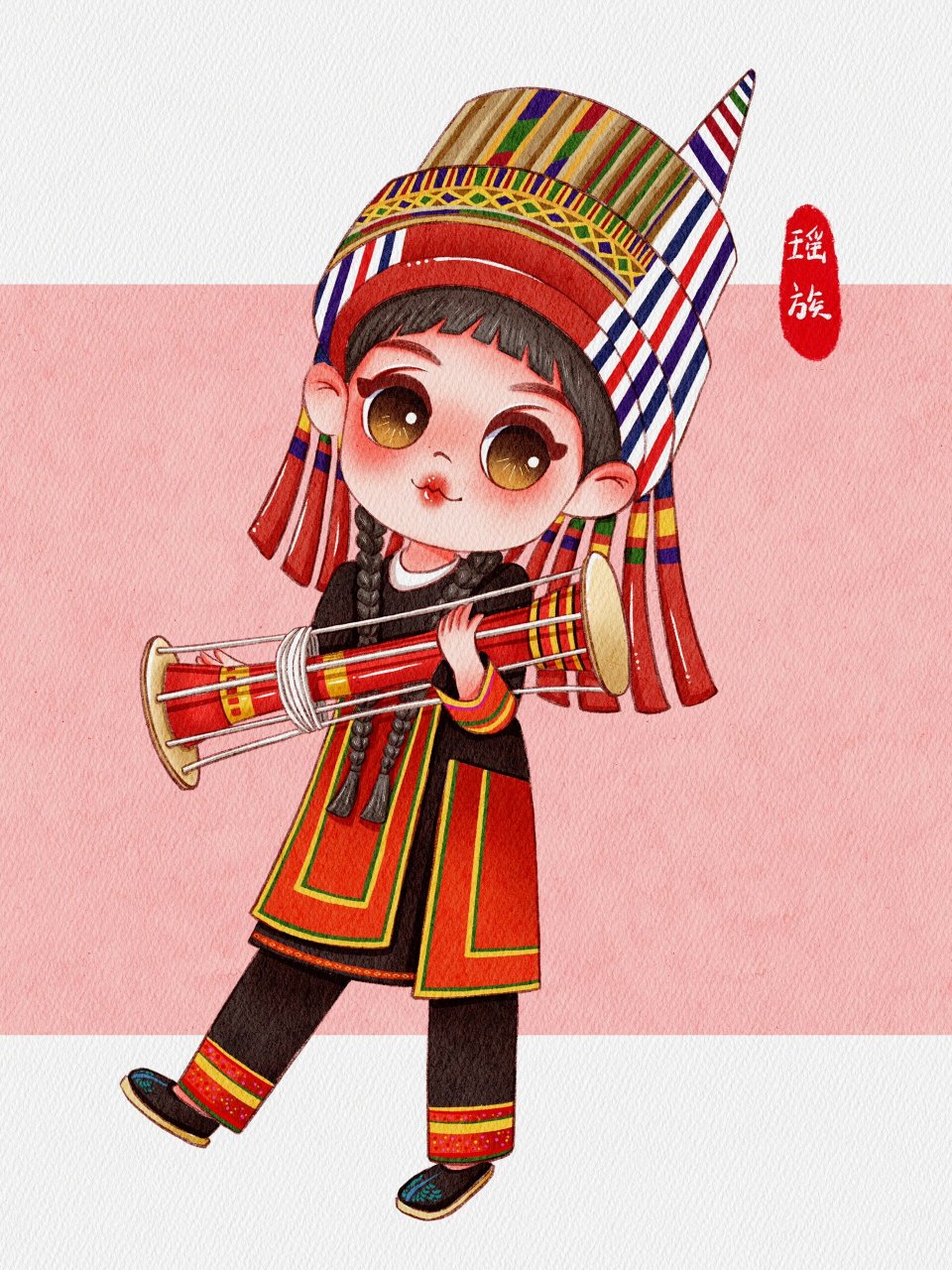 q版民族娃娃 主页更新更多q版民族人物,人物比例图 线稿图 上色图