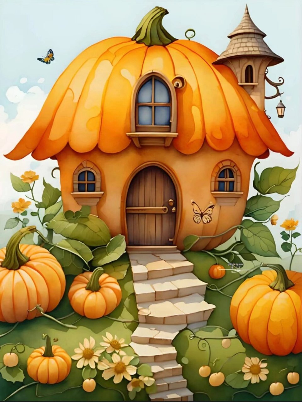 一套很清新的南瓜屋素材 房屋🏠与南瓜的创作,颜色