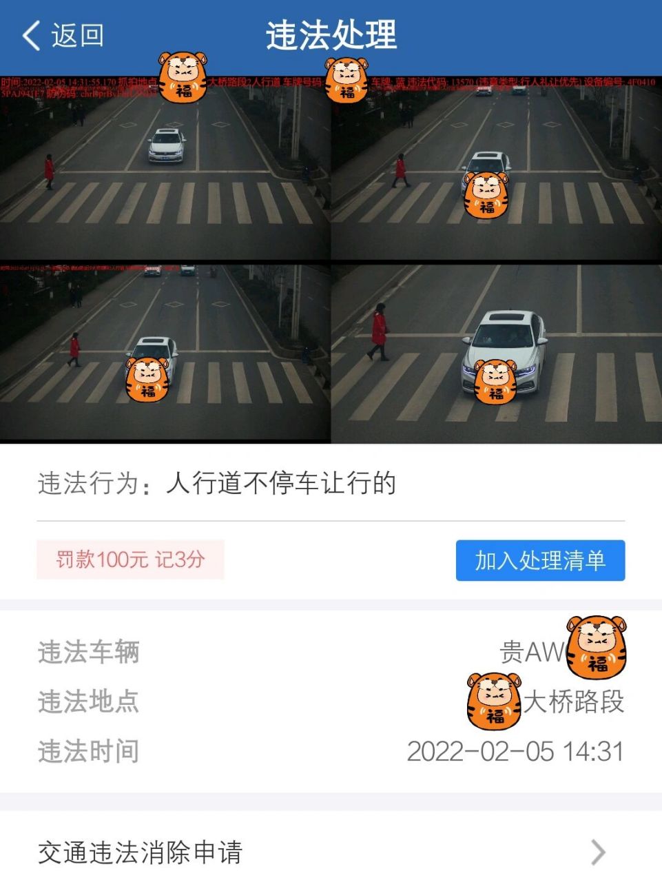 女司机首次违章:未礼让行人