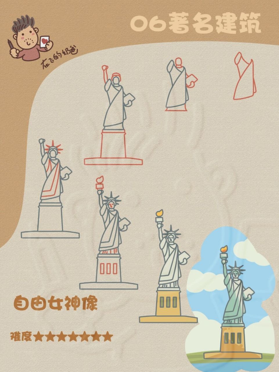 自由女神像 简笔画 #少儿美术# #简笔画教程# #旅行# #灵感来自世界