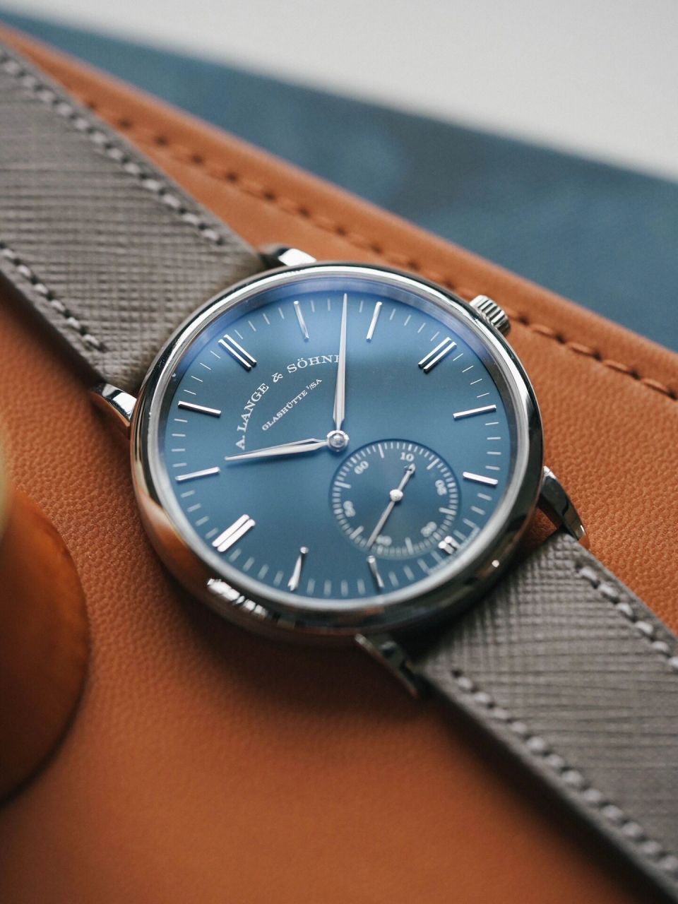 这才是表 朗格 blue series 自动舵小三针 这只罕见的蓝色表盘朗格