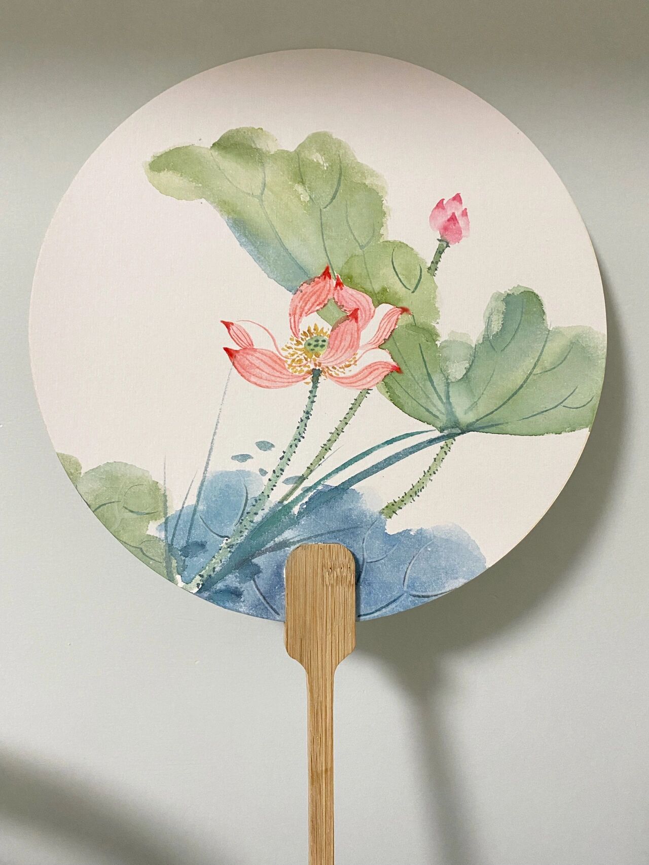 「手绘团扇」——水彩没骨荷花