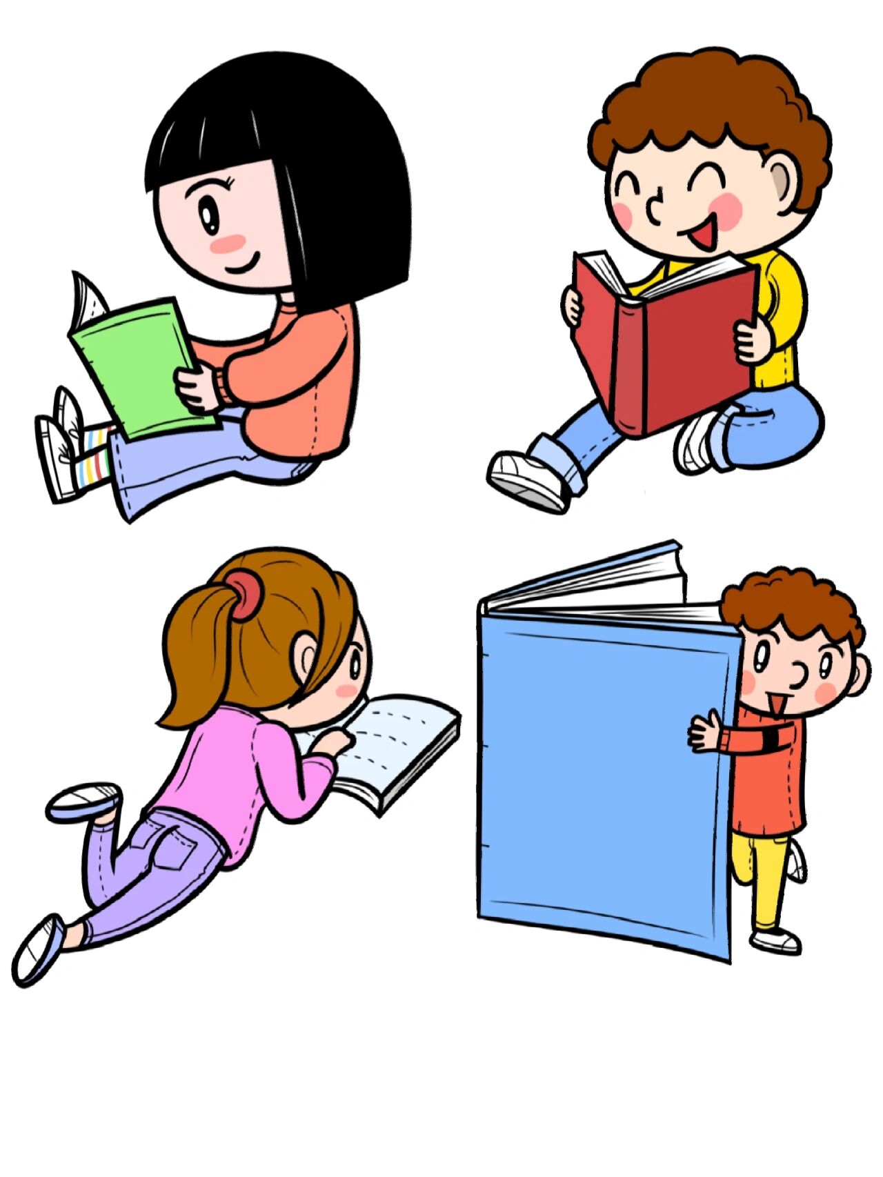 素材分享|卡通可爱小学生读书手绘插画