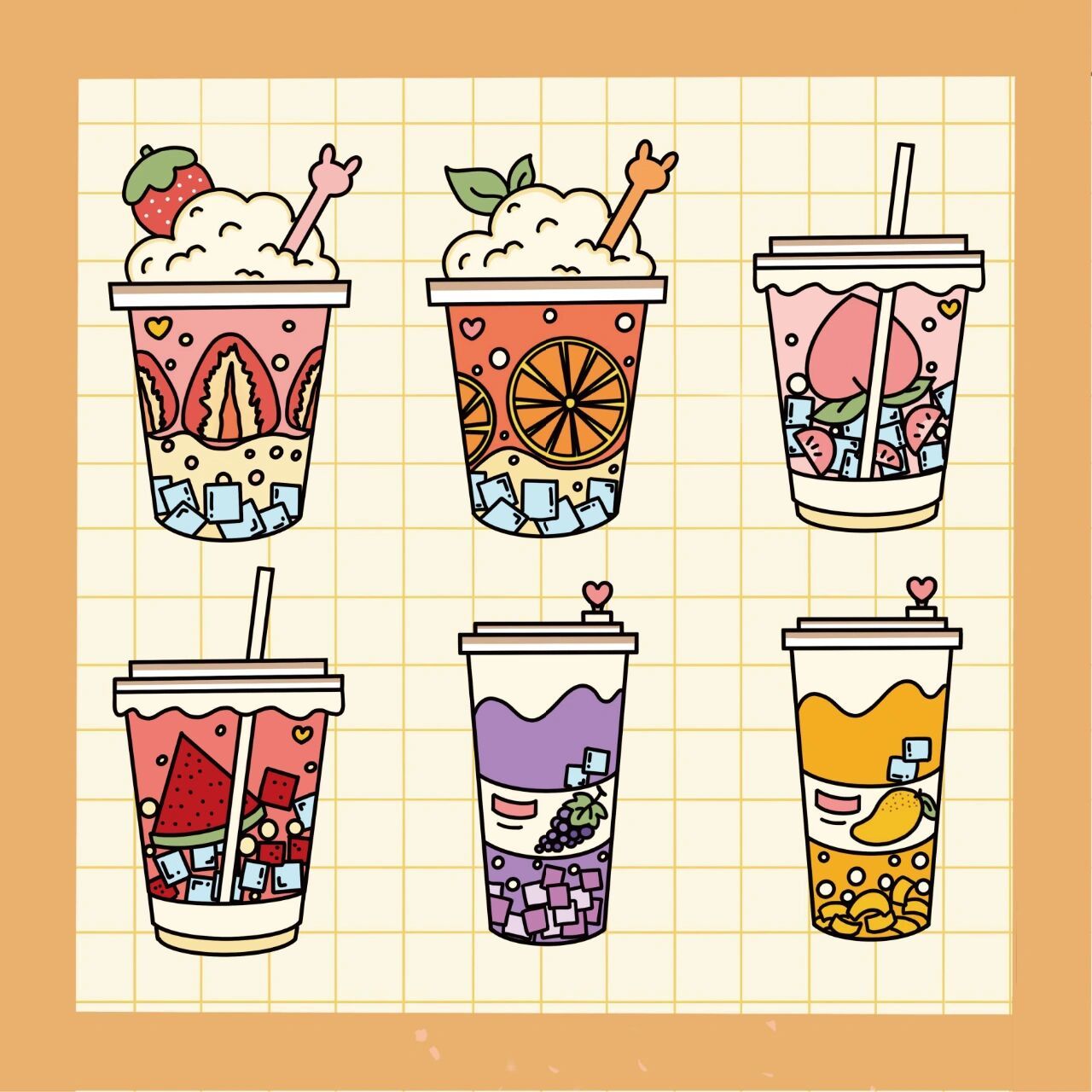 简笔画|手帐素材|水果奶茶 原创的水果奶茶哦! 看看有没有你喜欢的!