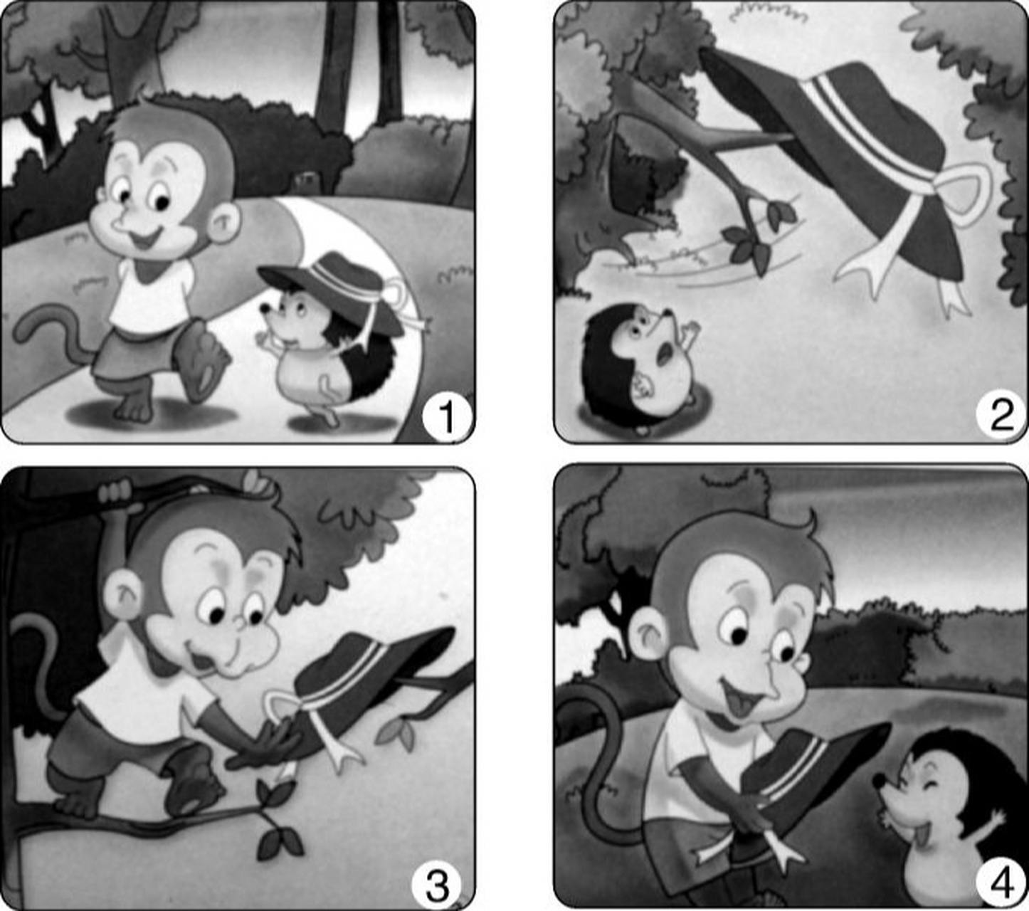 🌝雨后天晴的一天,空气清新,小猴子和小刺猬有说有笑地在路上散步