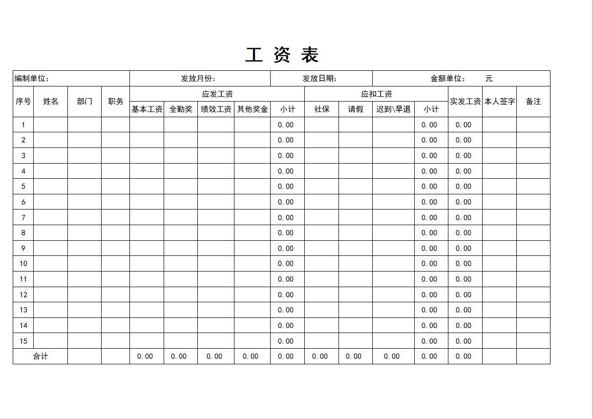 个人工资表格式明细图片