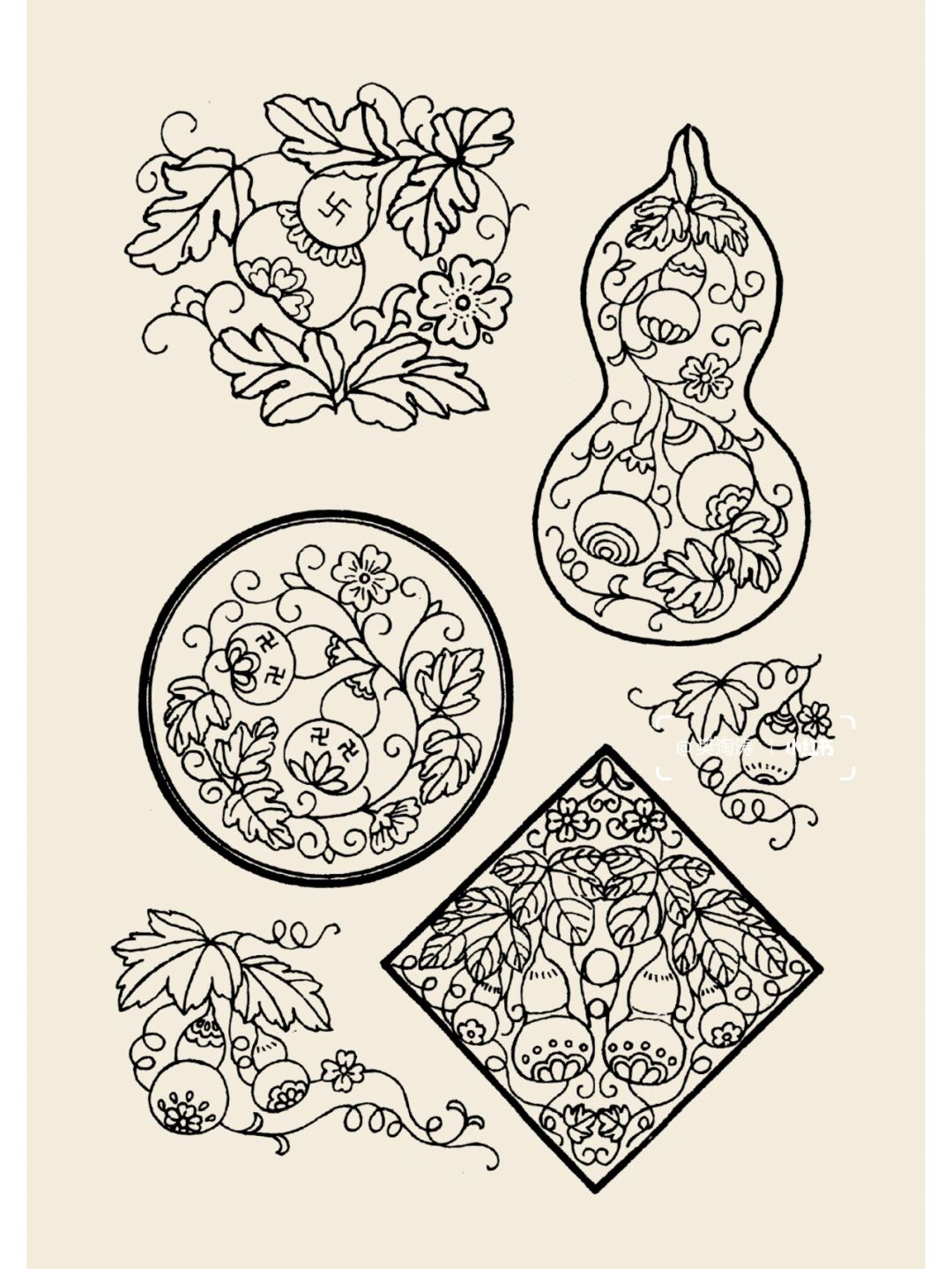 葫芦纹 吉祥寓意: 葫芦谐音"福禄",是富贵的象征