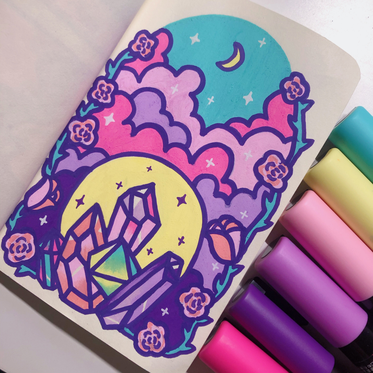 丙烯马克笔|玫瑰宝石星空 posca丙烯马克笔 后面有步骤 其实画出来并