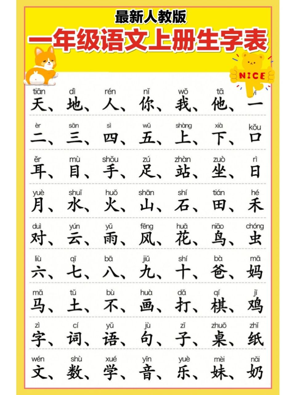 最新人教版一年级语文上册生字表|送原图 最新人教版一年级语文上册