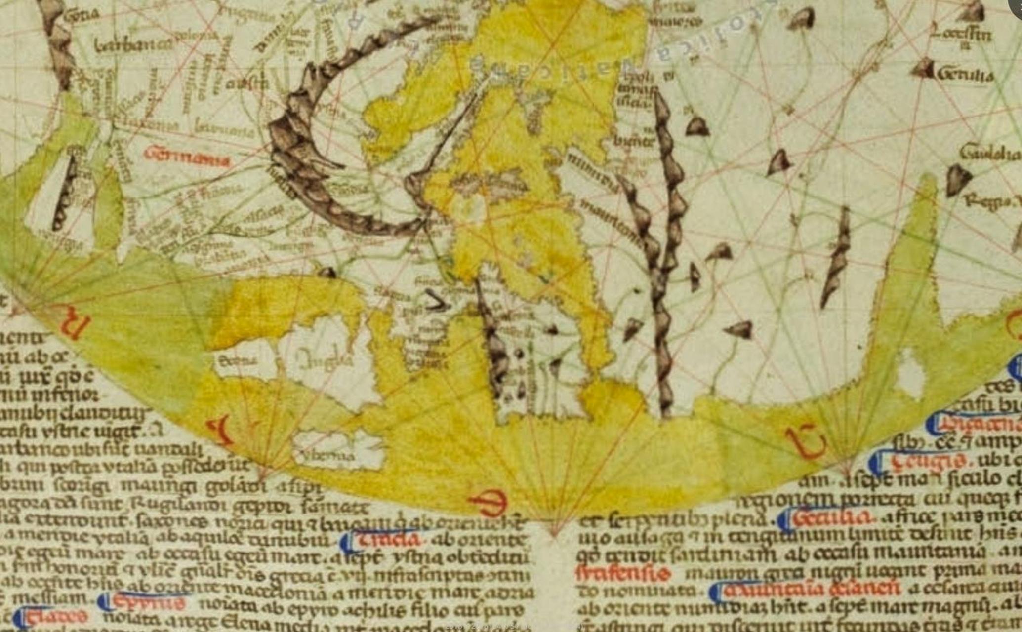 维斯孔蒂圆形世界地图,1320-1321年  本图的作者维斯孔蒂是最早的航海