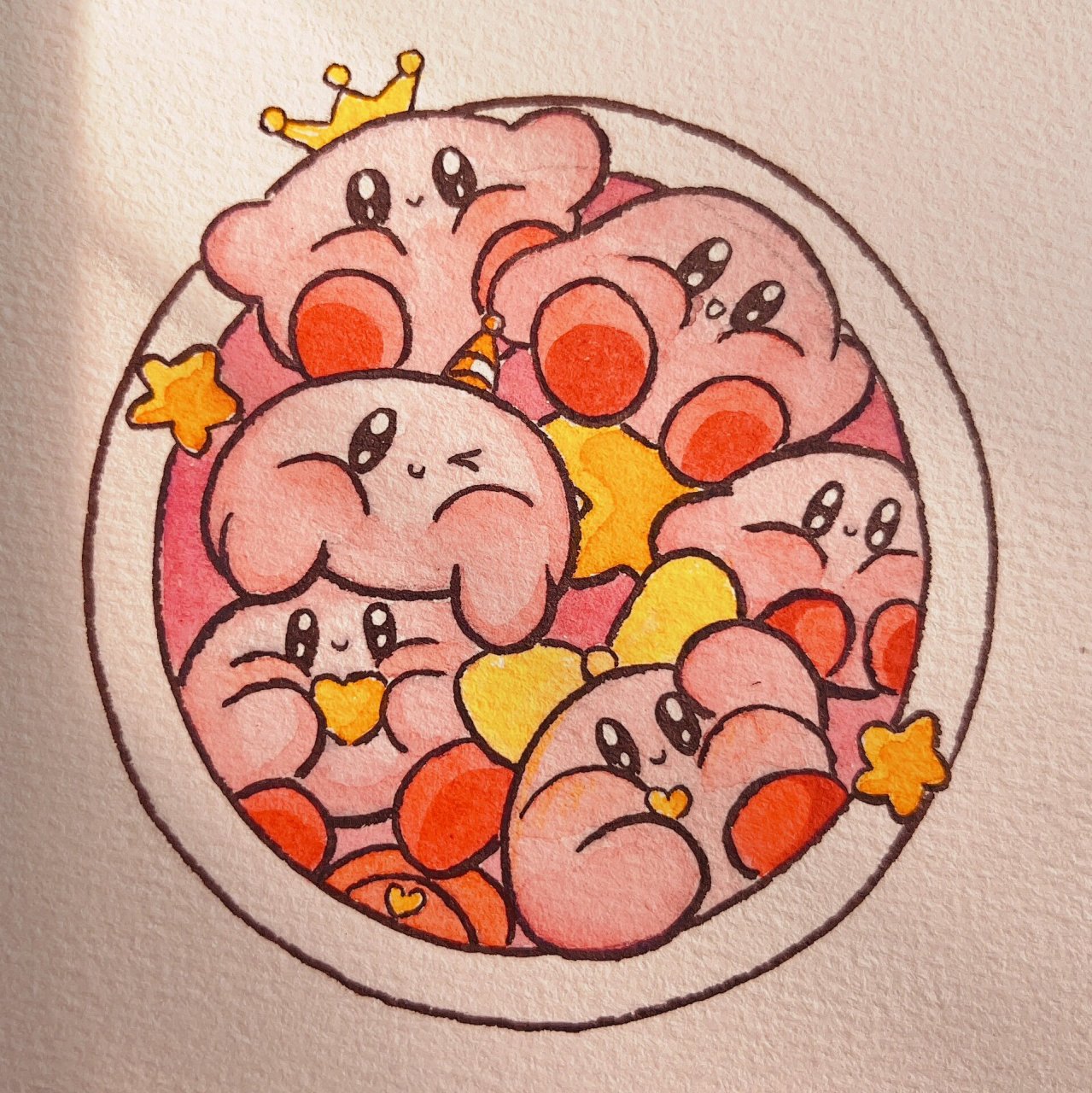 星之卡比简笔画 可爱的星之卡比