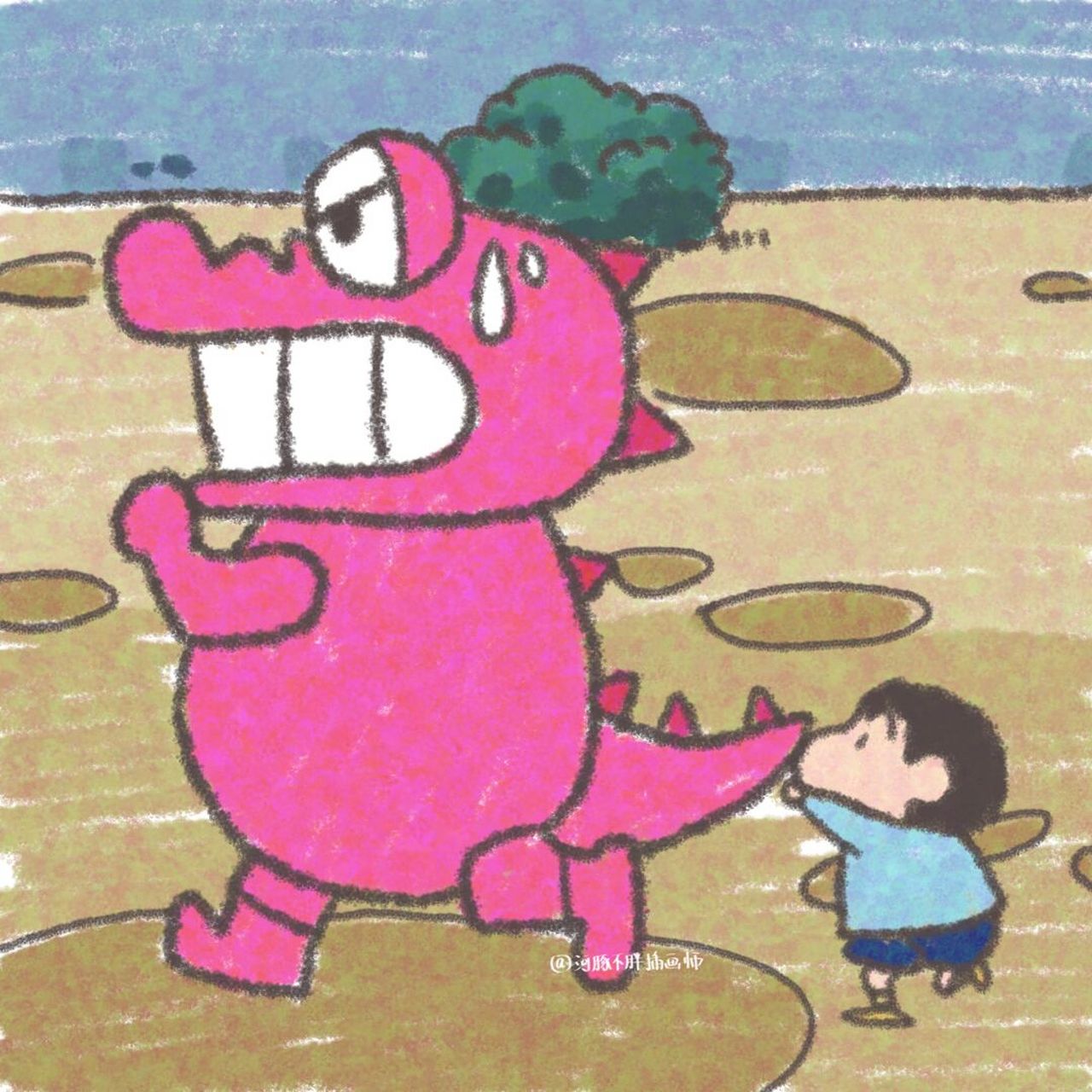 蜡笔小新和粉红鳄鱼情头 插播一组我很喜欢的小新情头[打call] #头像