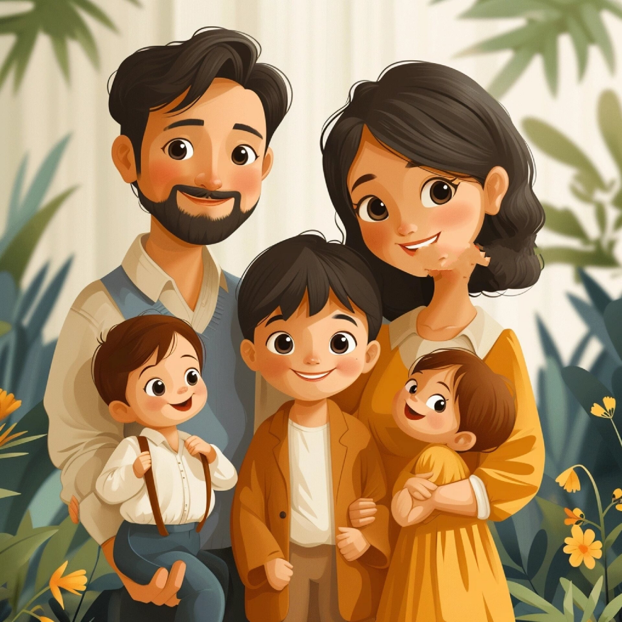 亲子头像 | 一家五口全家福儿女双全  掌心的五彩斑斓:一家五口亲子