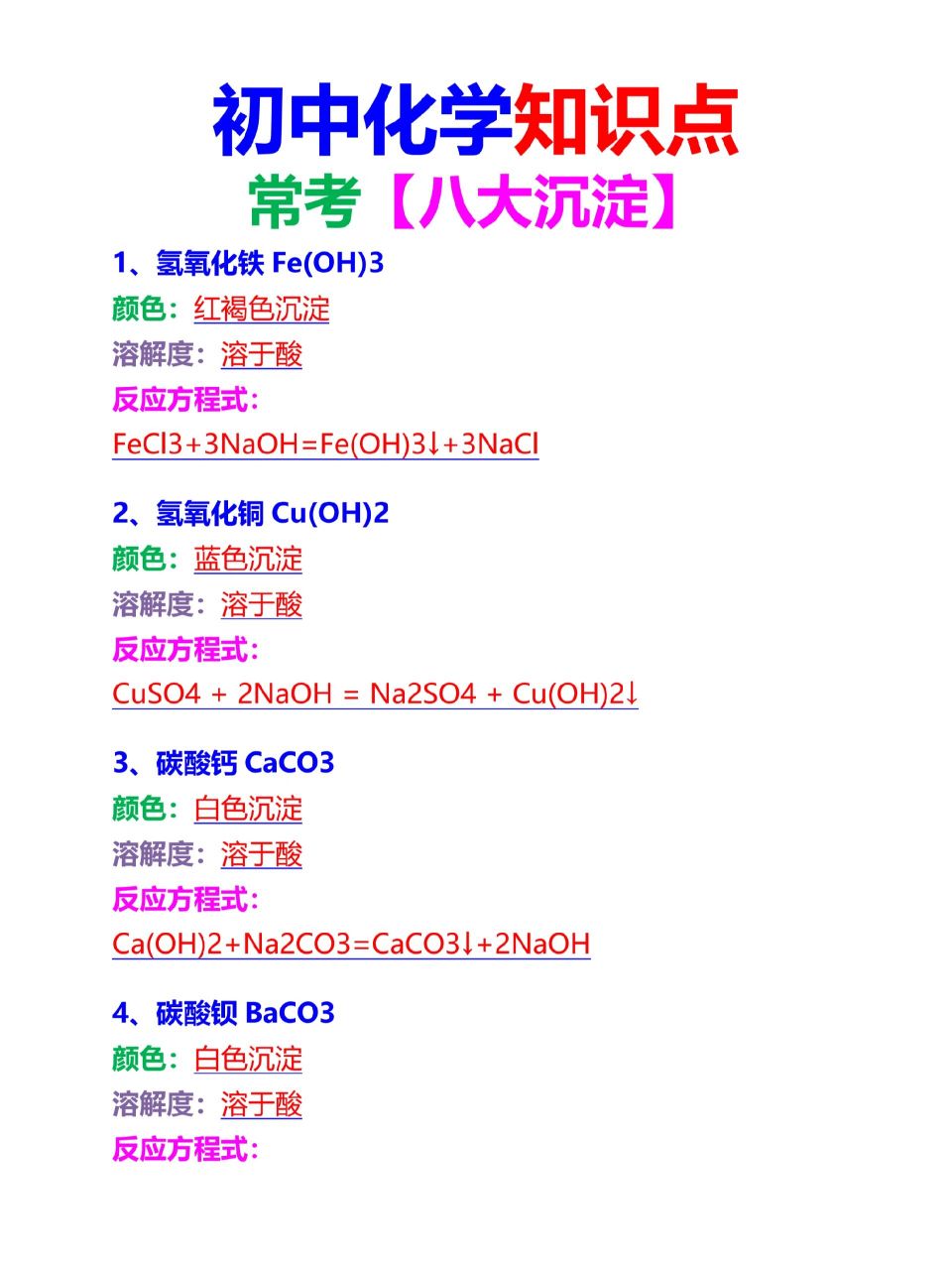 初中化学知识点:常考必记【八大沉淀】 初中化学知识点:常考必记
