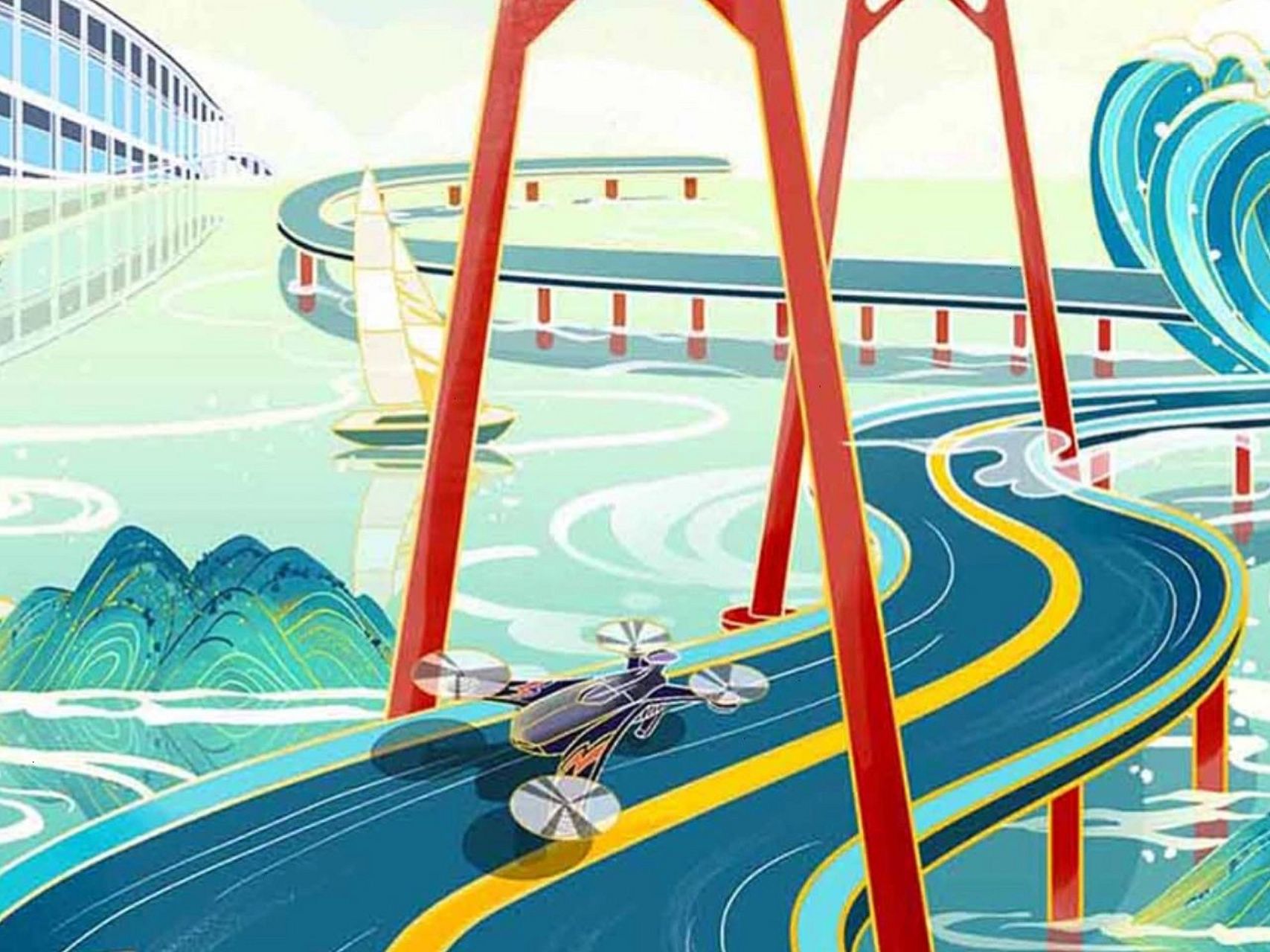 粤港澳大湾区插画之港珠澳大桥 ※※港珠澳大桥,创下多项世界之最