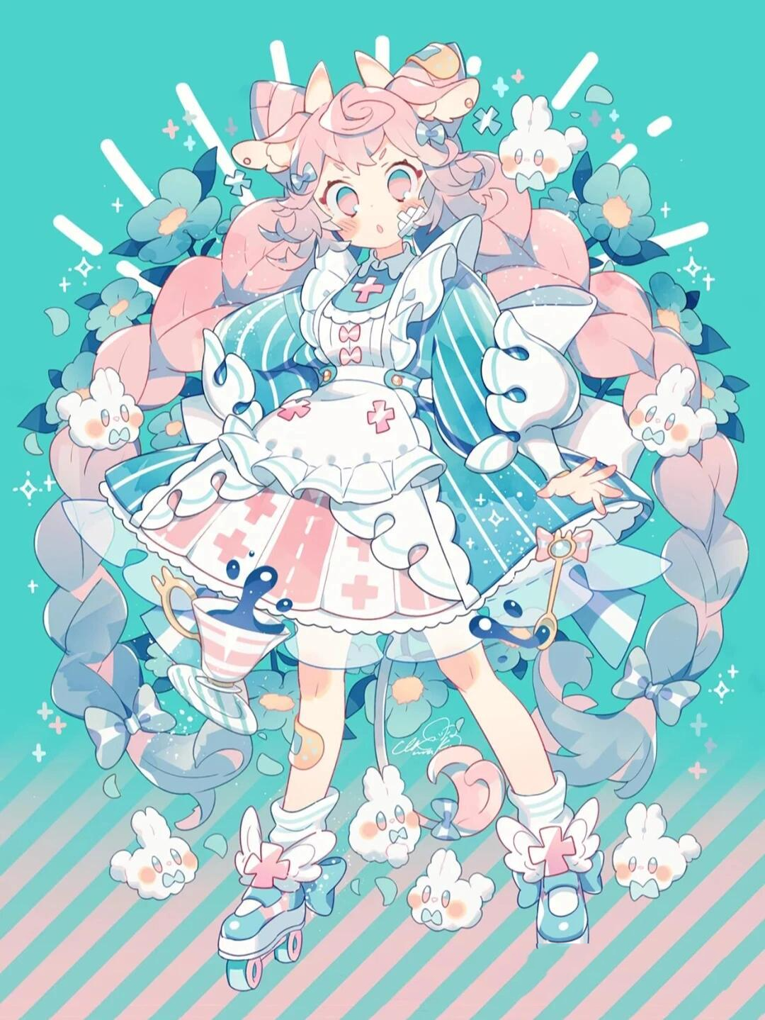 可爱猫系卡通女孩壁纸