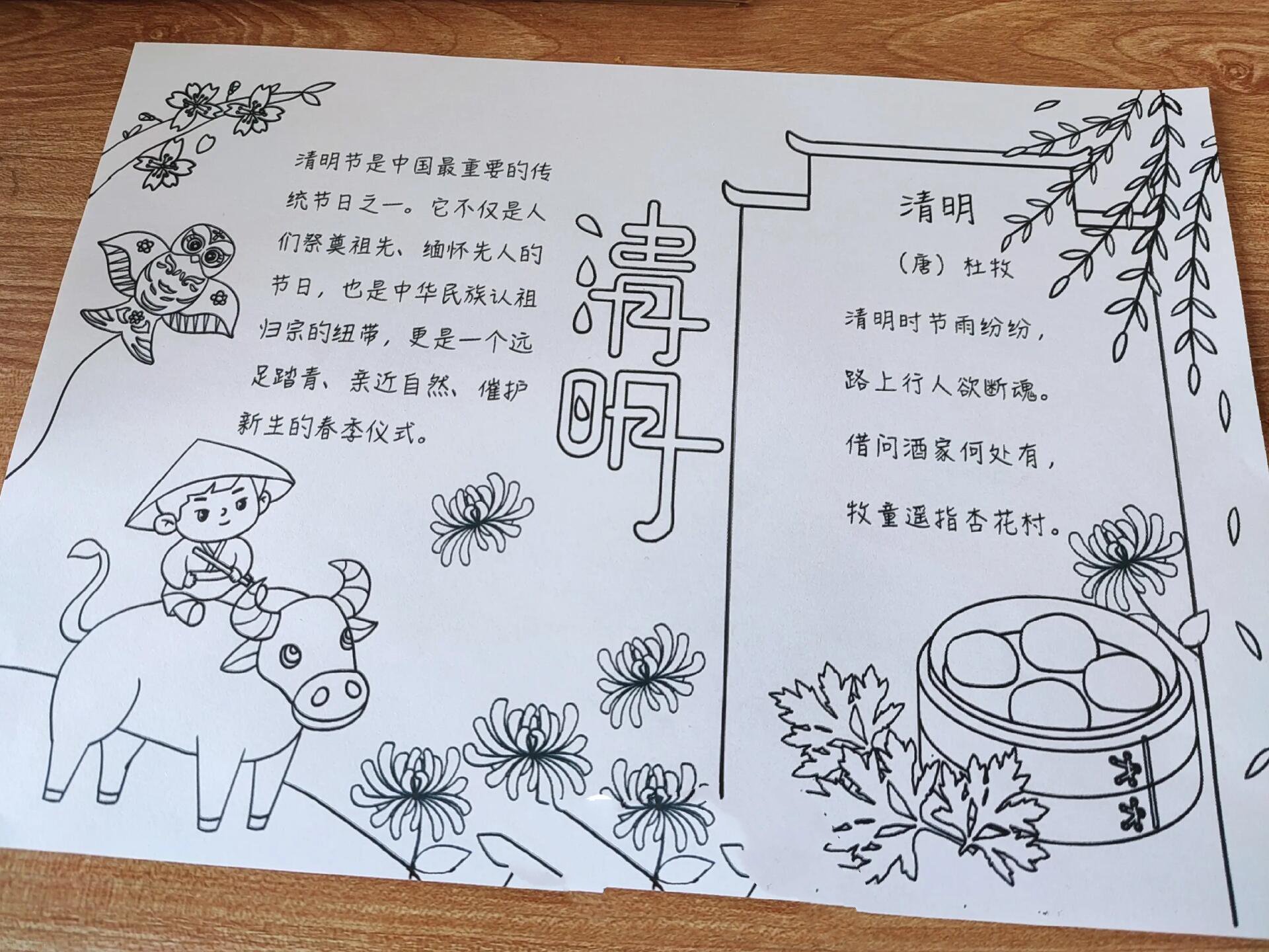 清明时节儿童画手抄报附步骤线稿