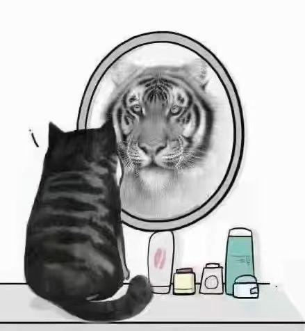养猫人 的想法: 每个猫在镜子里照出的自己都是老虎,这就是它们几千年