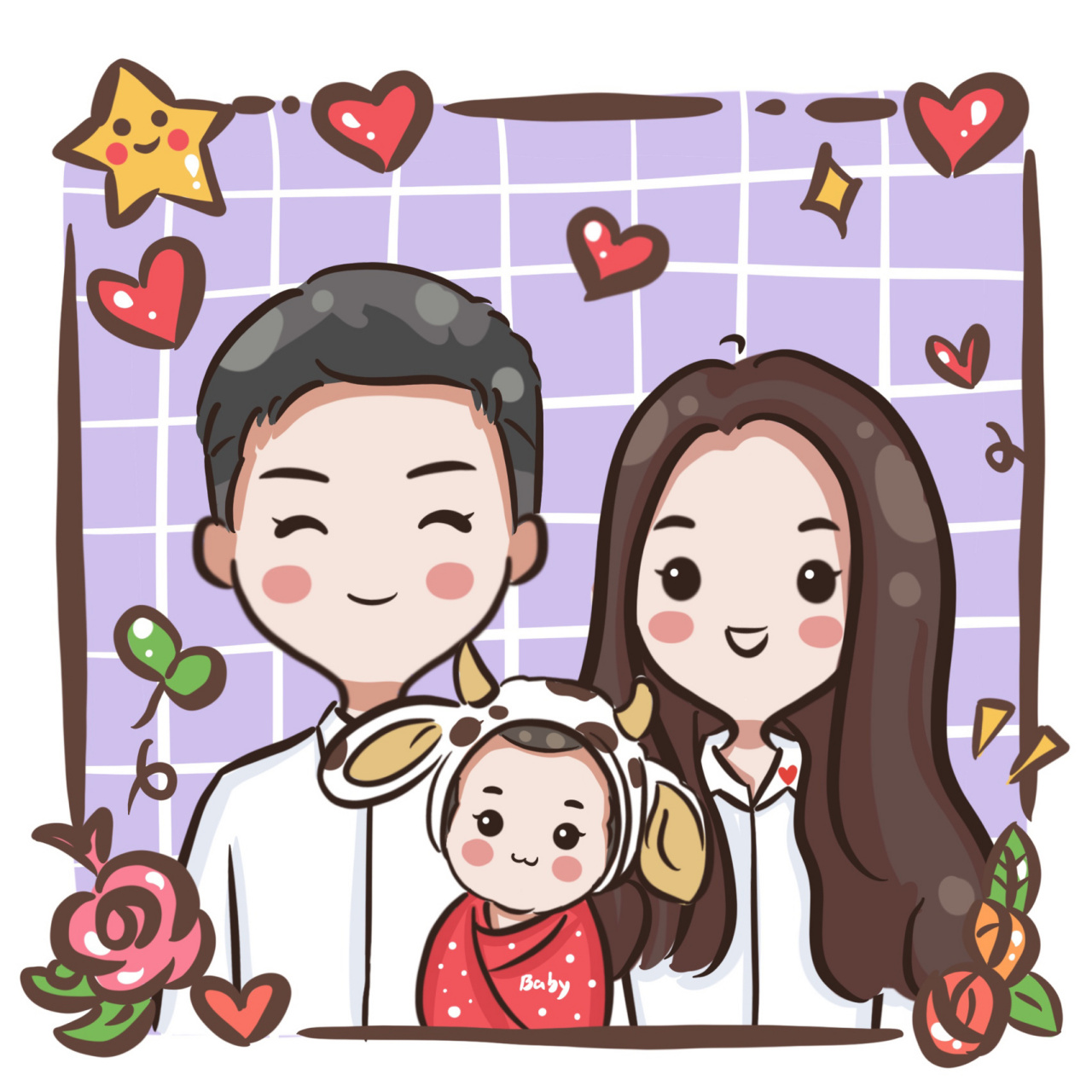 手绘可爱卡通全家福头像一家四口 可可爱爱小头像,全家福,幸福的一家