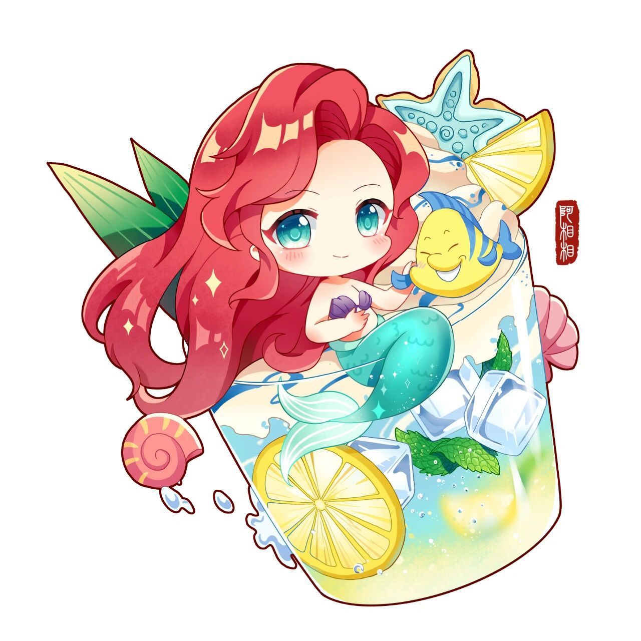 q版美食绘画13/100小美人鱼教程过程分享 今天的迪士尼公主是小美人鱼