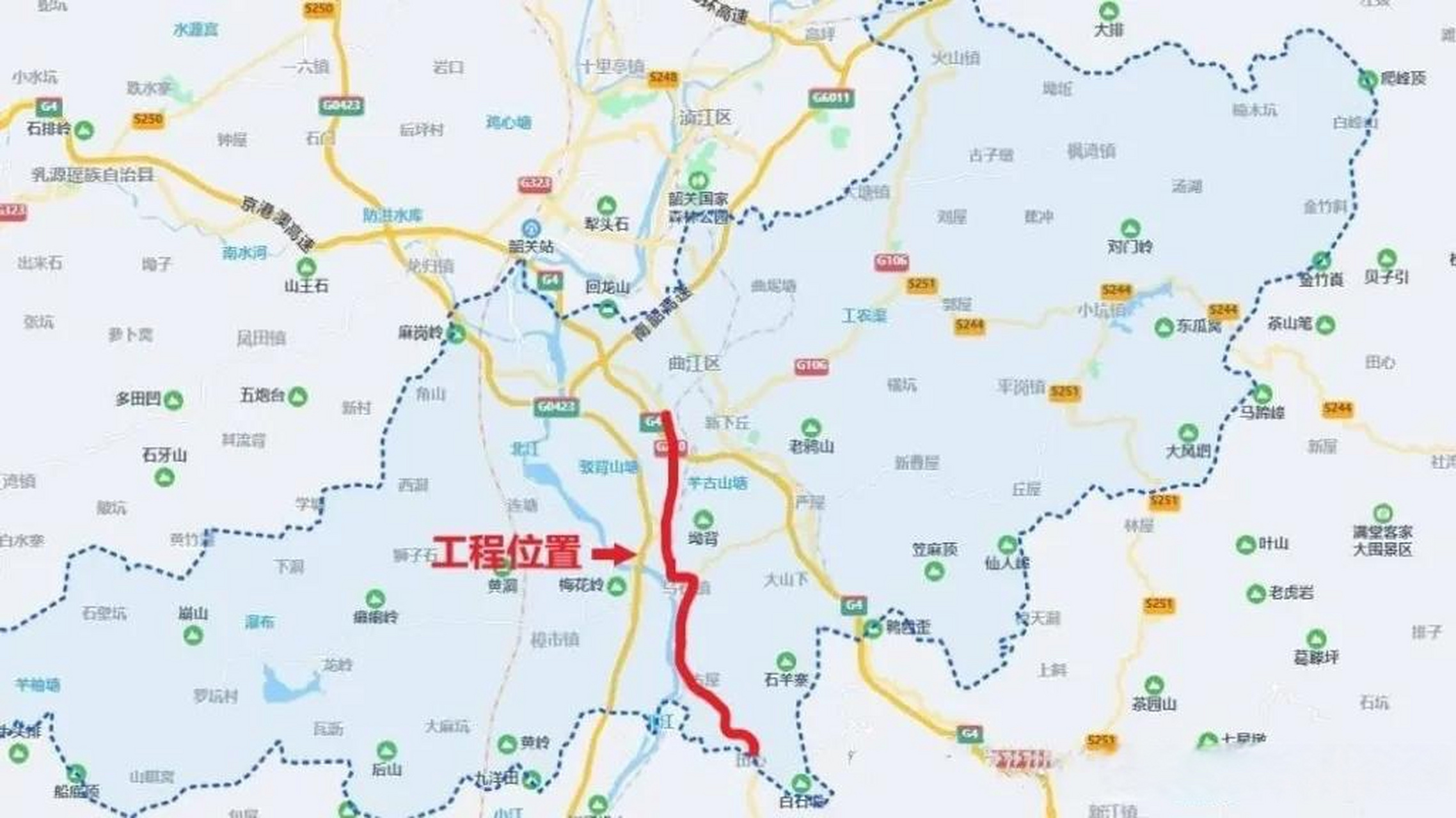 韶关干线公路g240国道改建工程,双向四车道,线路长23.