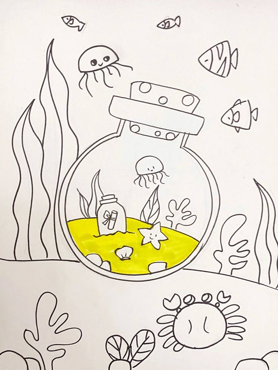 漂流瓶创意画 #马克笔# #卡通画# #儿童画# #创意画# #瓶子画# #创意