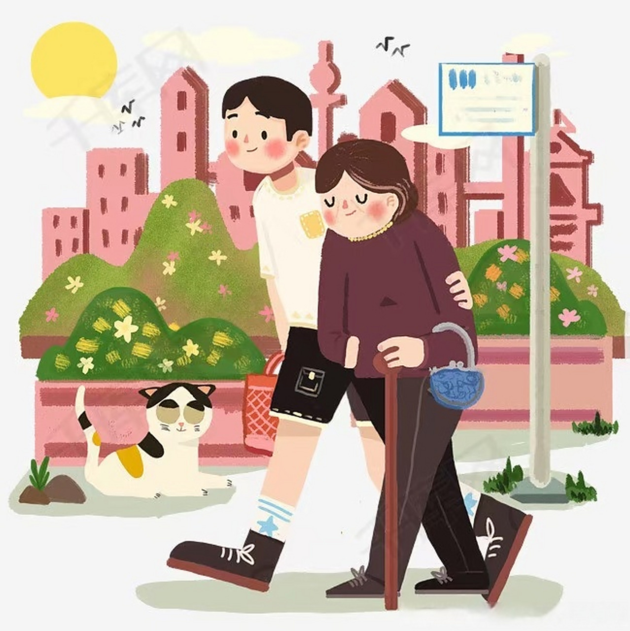 《扶持》 我初生步履蹒跚来, 你一带一路扶持着.