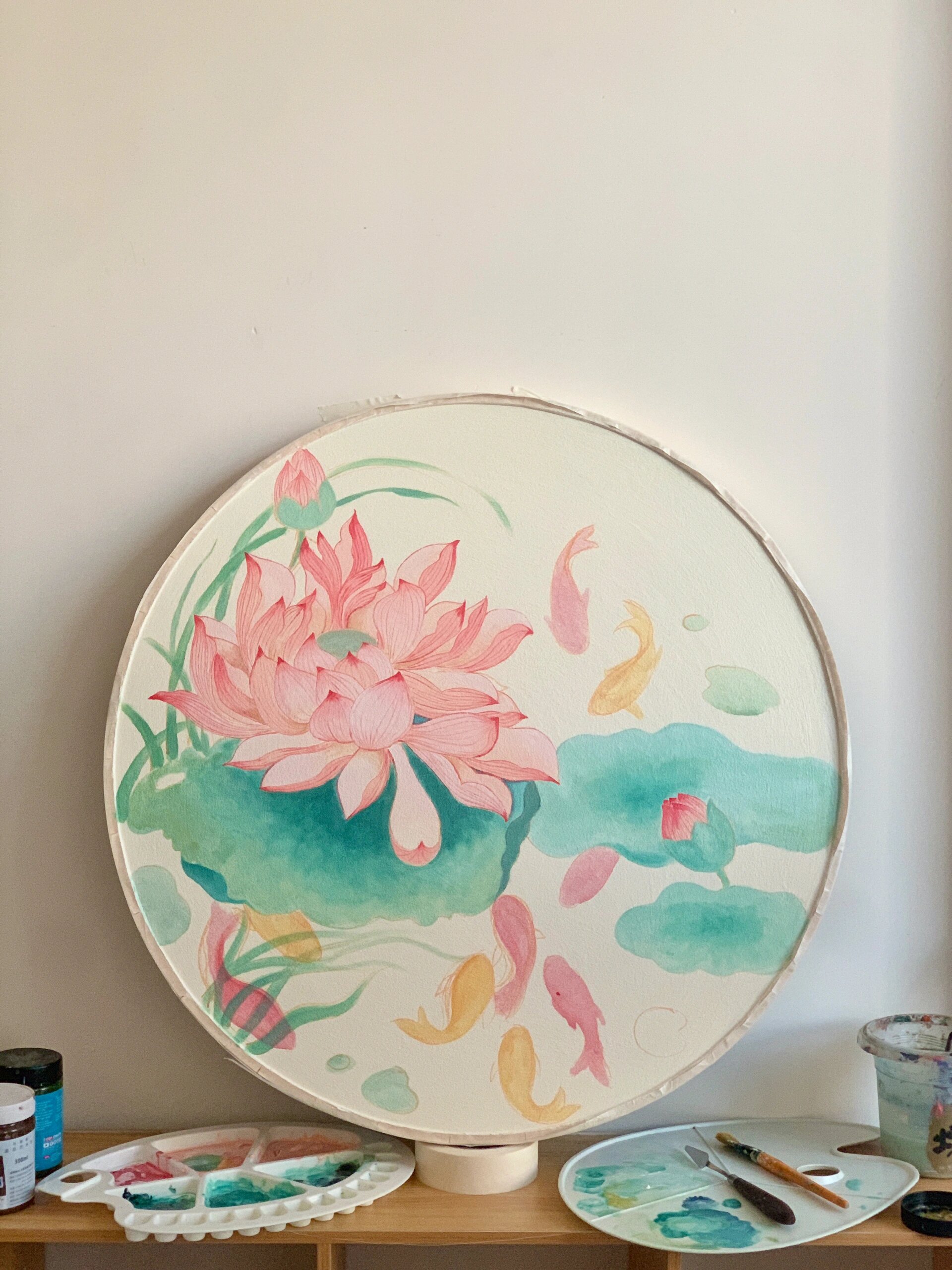 鱼戏莲叶间 荷花九鱼图 绘画过程步骤