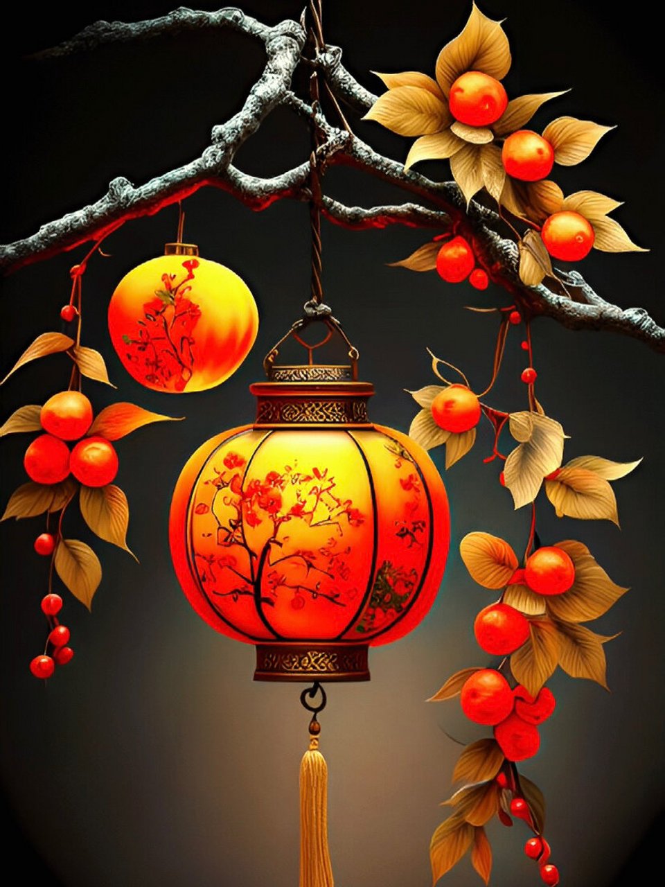 柿子灯笼 柿柿如意 好柿发生 #小红书自带滤镜# #ai绘画# #壁纸# #柿